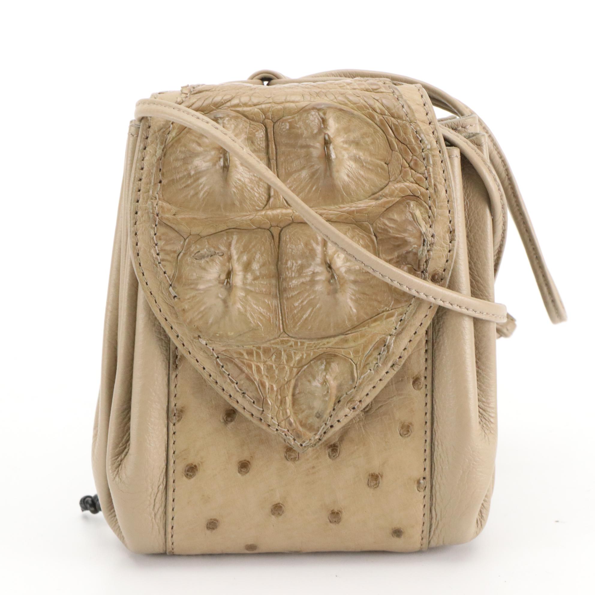 Hornback Croc, Ostrich Embossed, and Leather Front-Flap Bag & Other Handbag