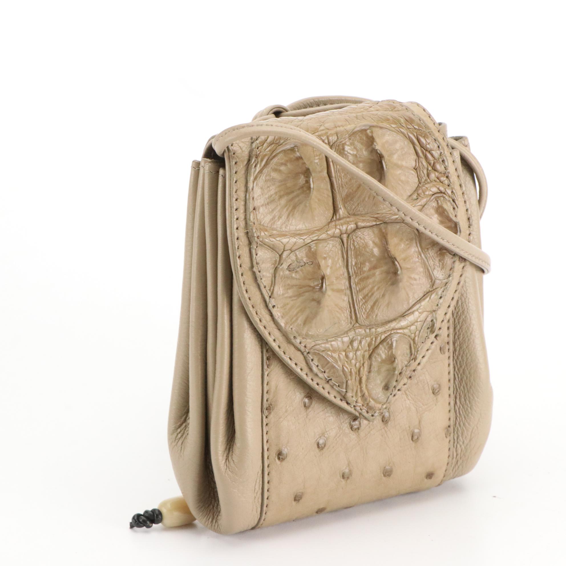 Hornback Croc, Ostrich Embossed, and Leather Front-Flap Bag & Other Handbag