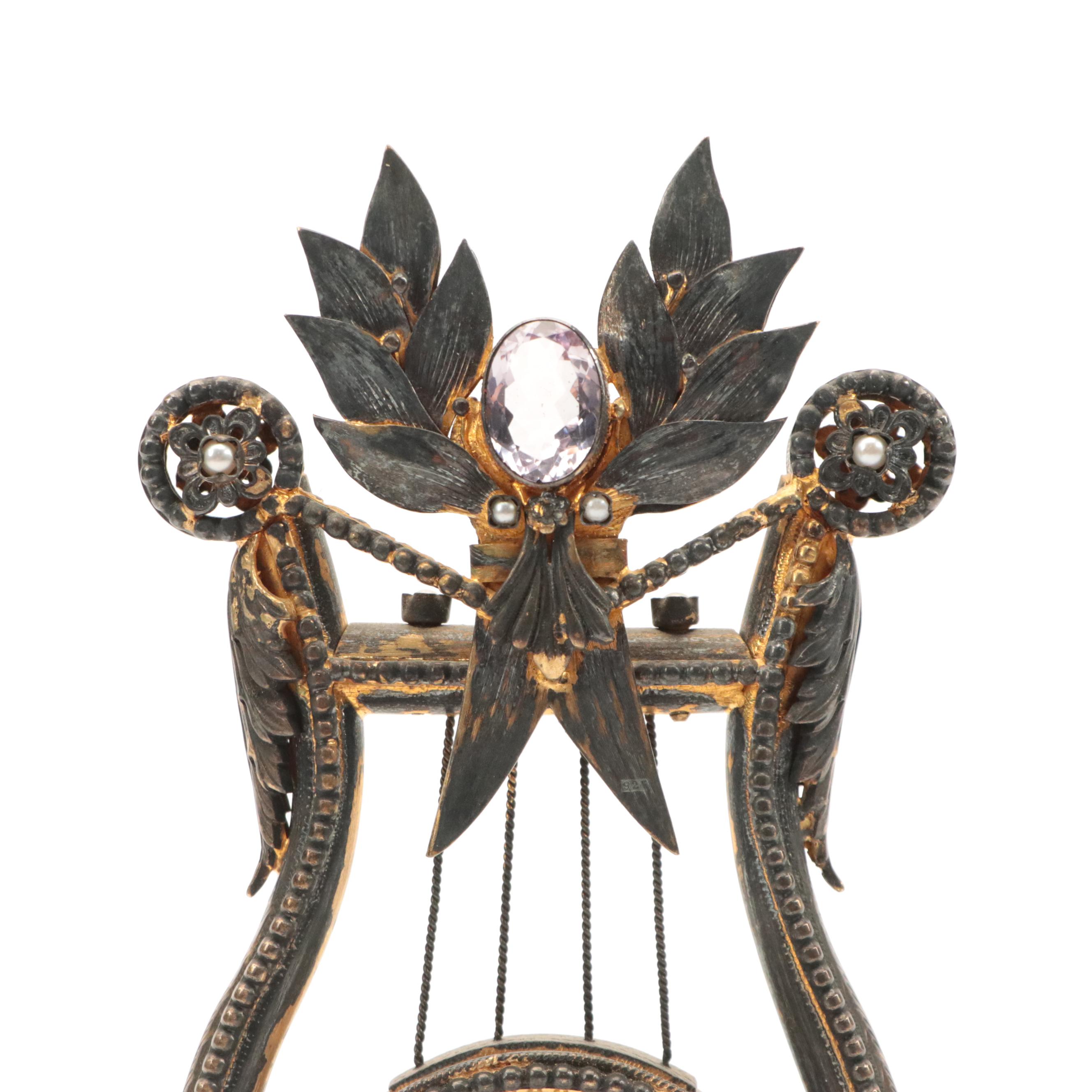 Reuge Silver Gilt, Amethyst-Set and Enameled Clock/Music Box