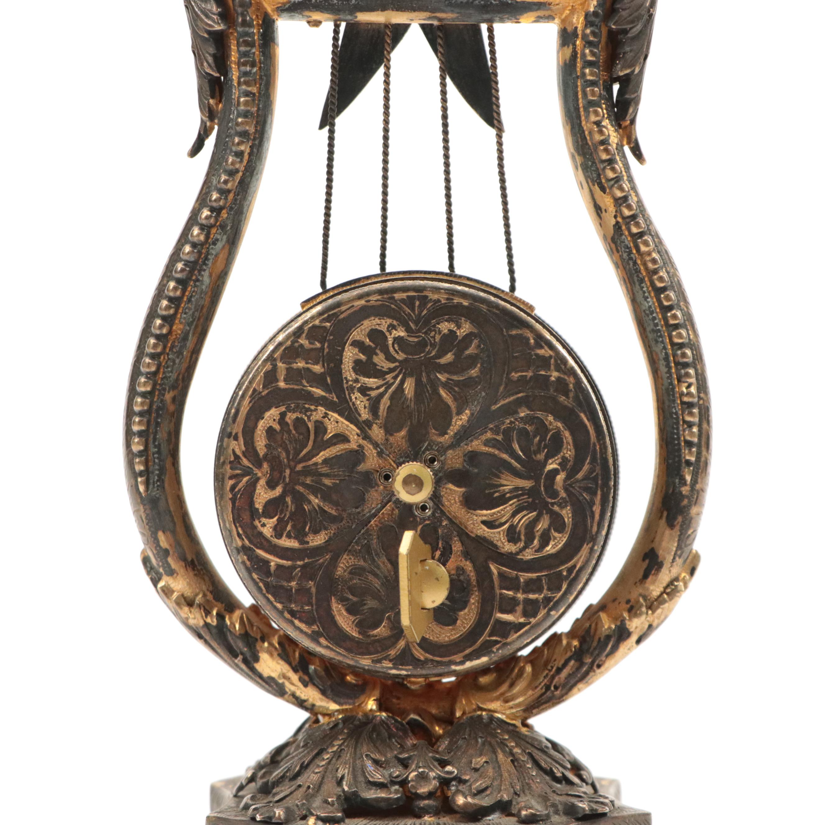 Reuge Silver Gilt, Amethyst-Set and Enameled Clock/Music Box