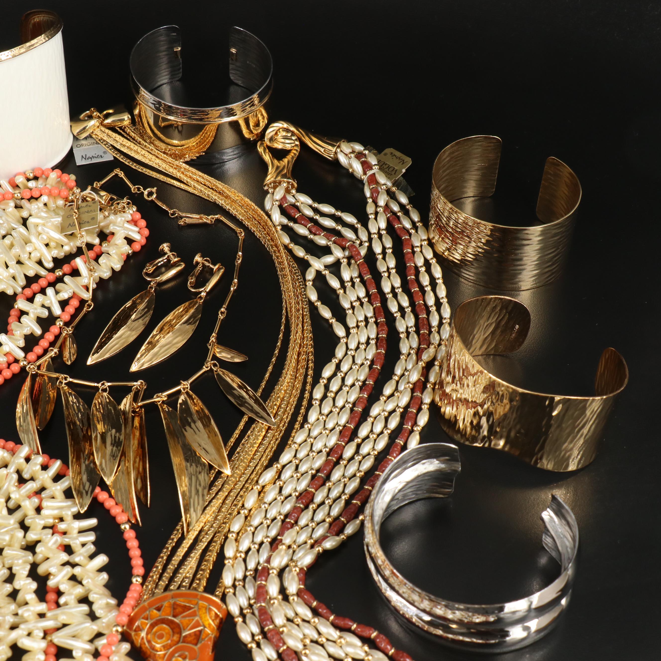 Napier Jewelry Grouping Including Enamel, Faux Coral, Faux Pearl and Gemstone