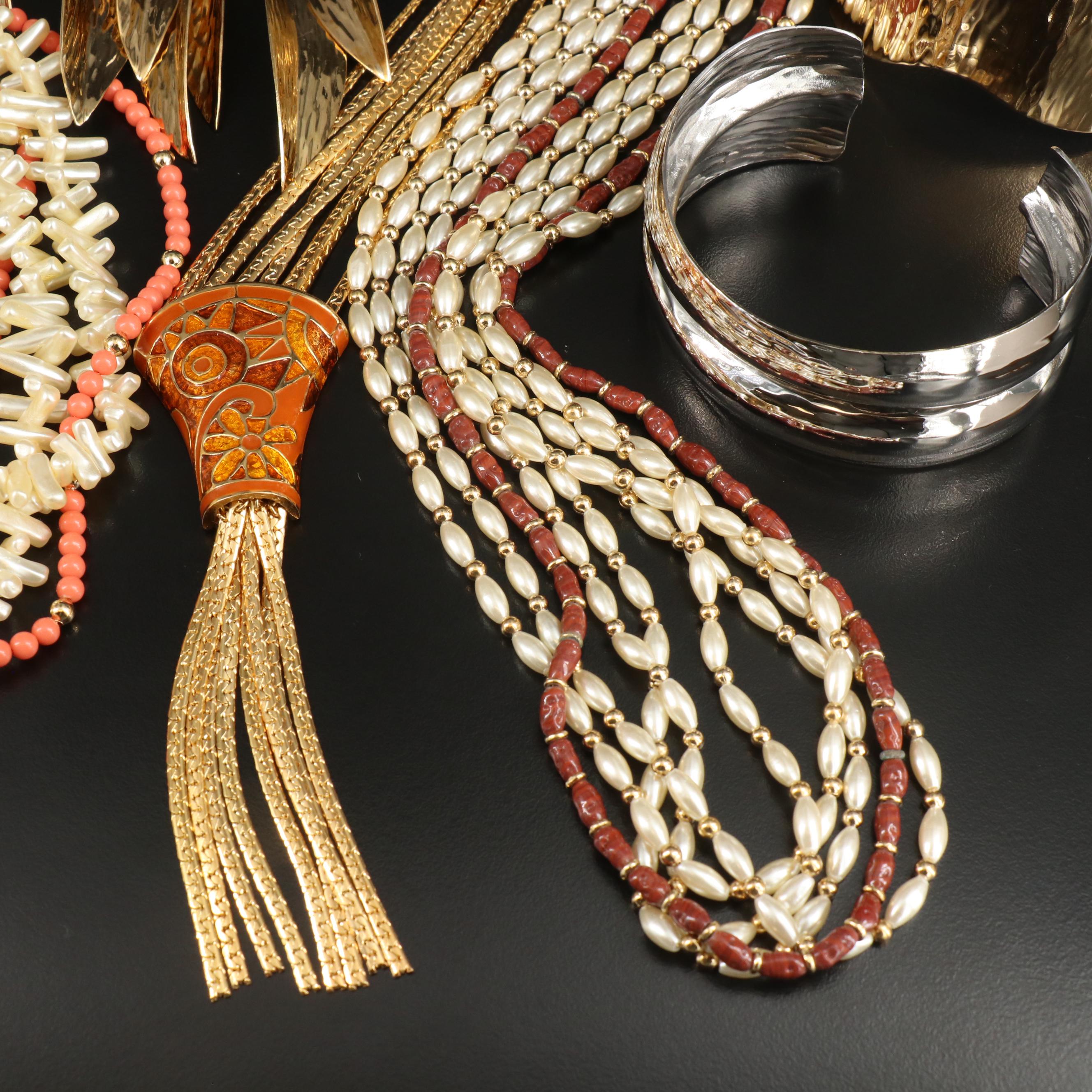 Napier Jewelry Grouping Including Enamel, Faux Coral, Faux Pearl and Gemstone