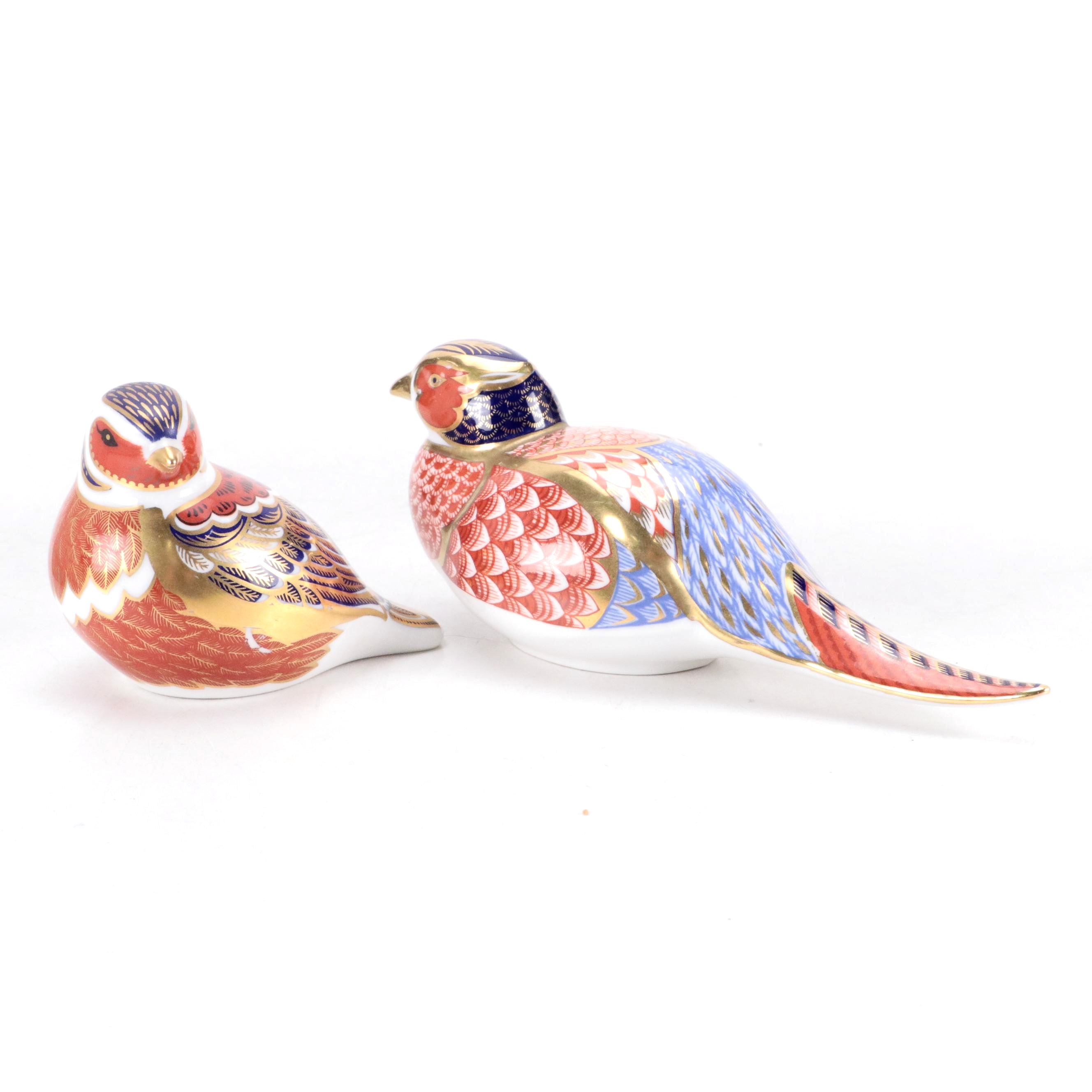 Royal Crown Derby "Imari Pheasant" & "Chaffinch" Bone China Bird Paperweights