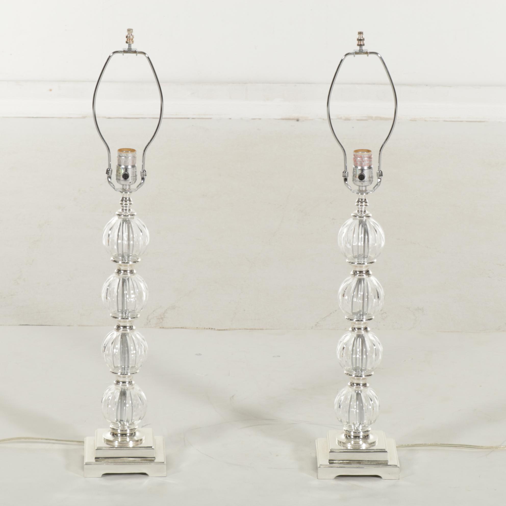 Pair of Silver Gilt Metal and Stacked Glass Sphere Table Lamps