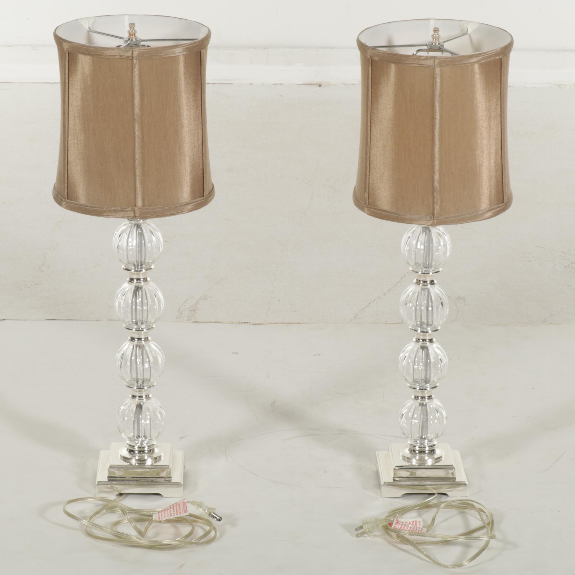 Pair of Silver Gilt Metal and Stacked Glass Sphere Table Lamps