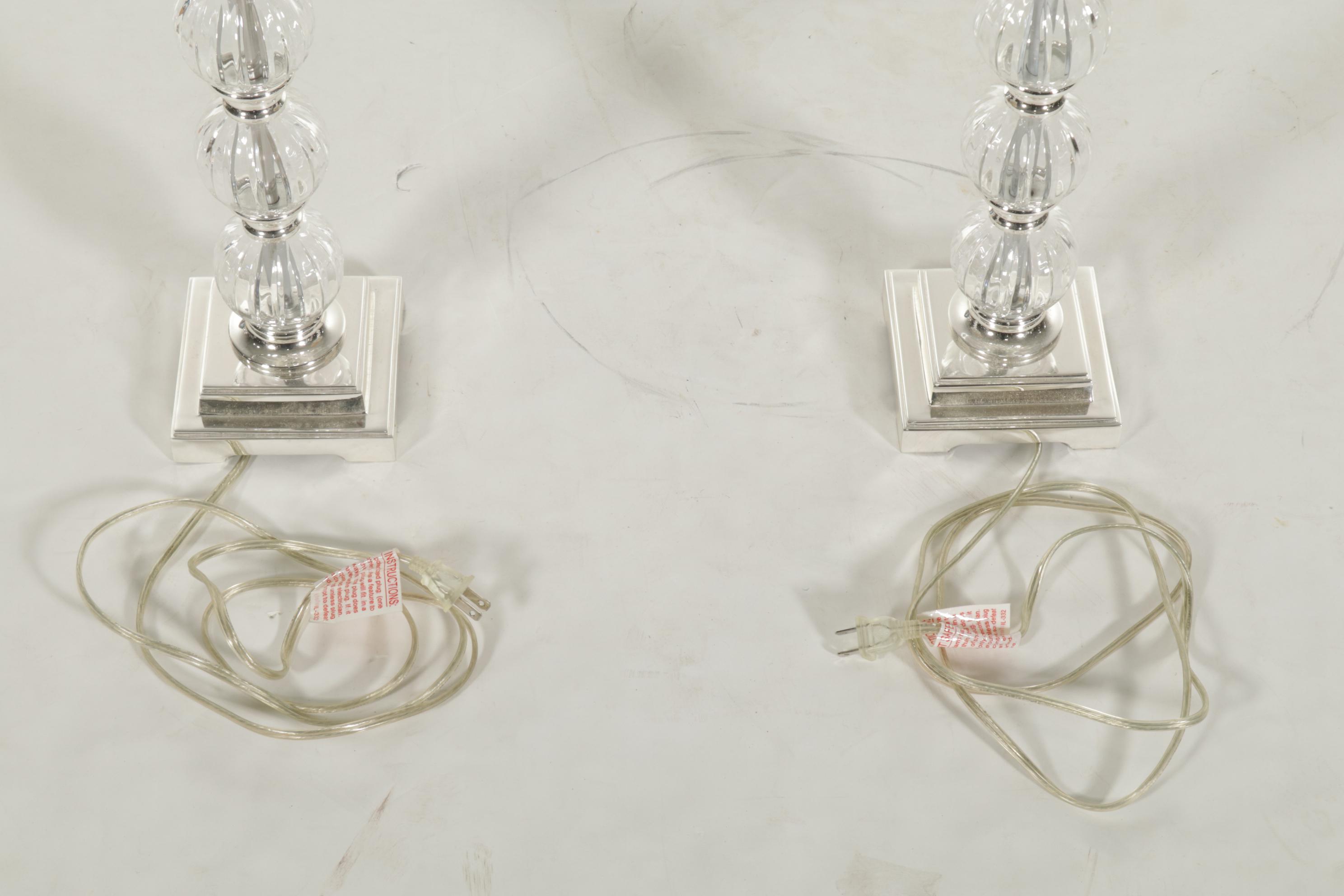 Pair of Silver Gilt Metal and Stacked Glass Sphere Table Lamps