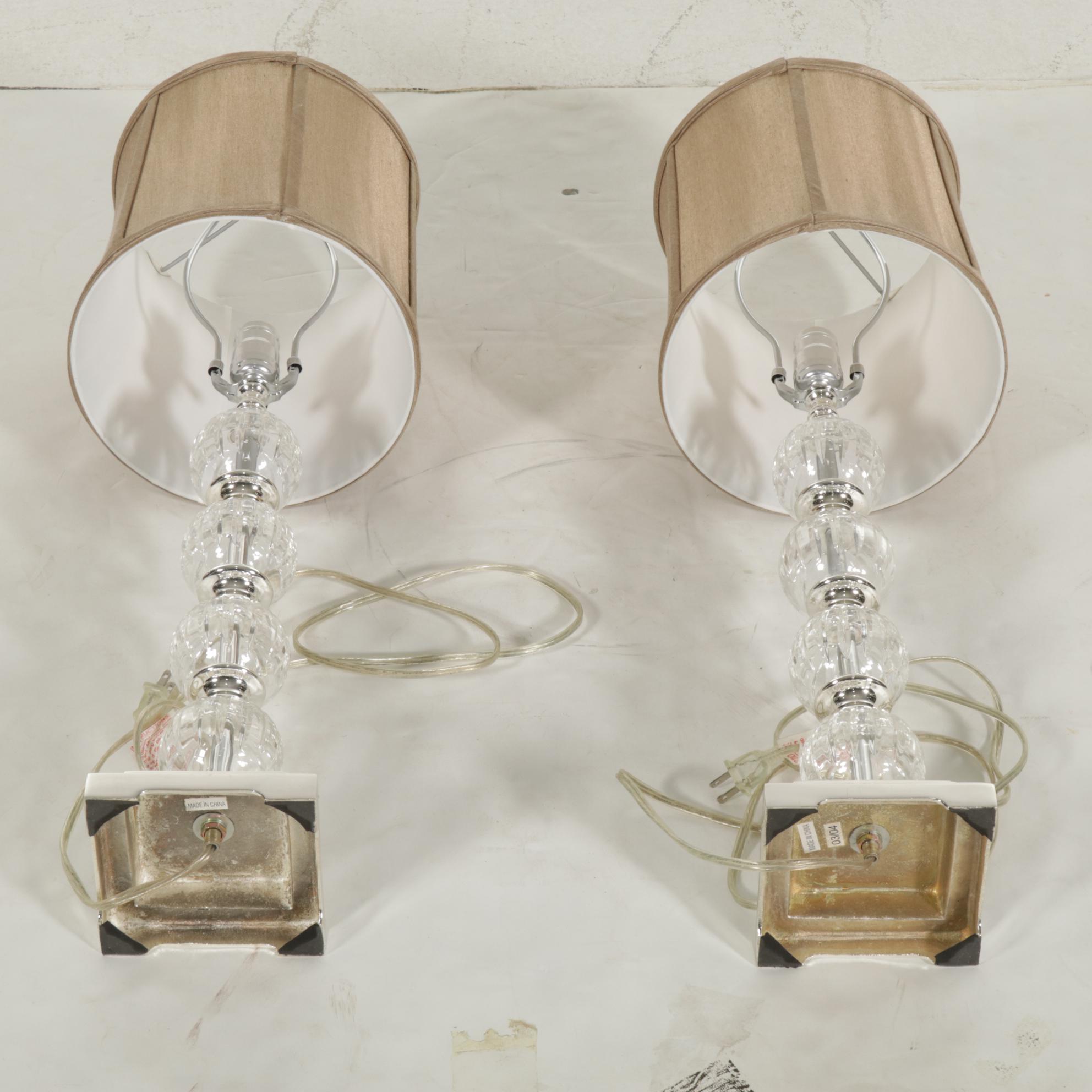 Pair of Silver Gilt Metal and Stacked Glass Sphere Table Lamps