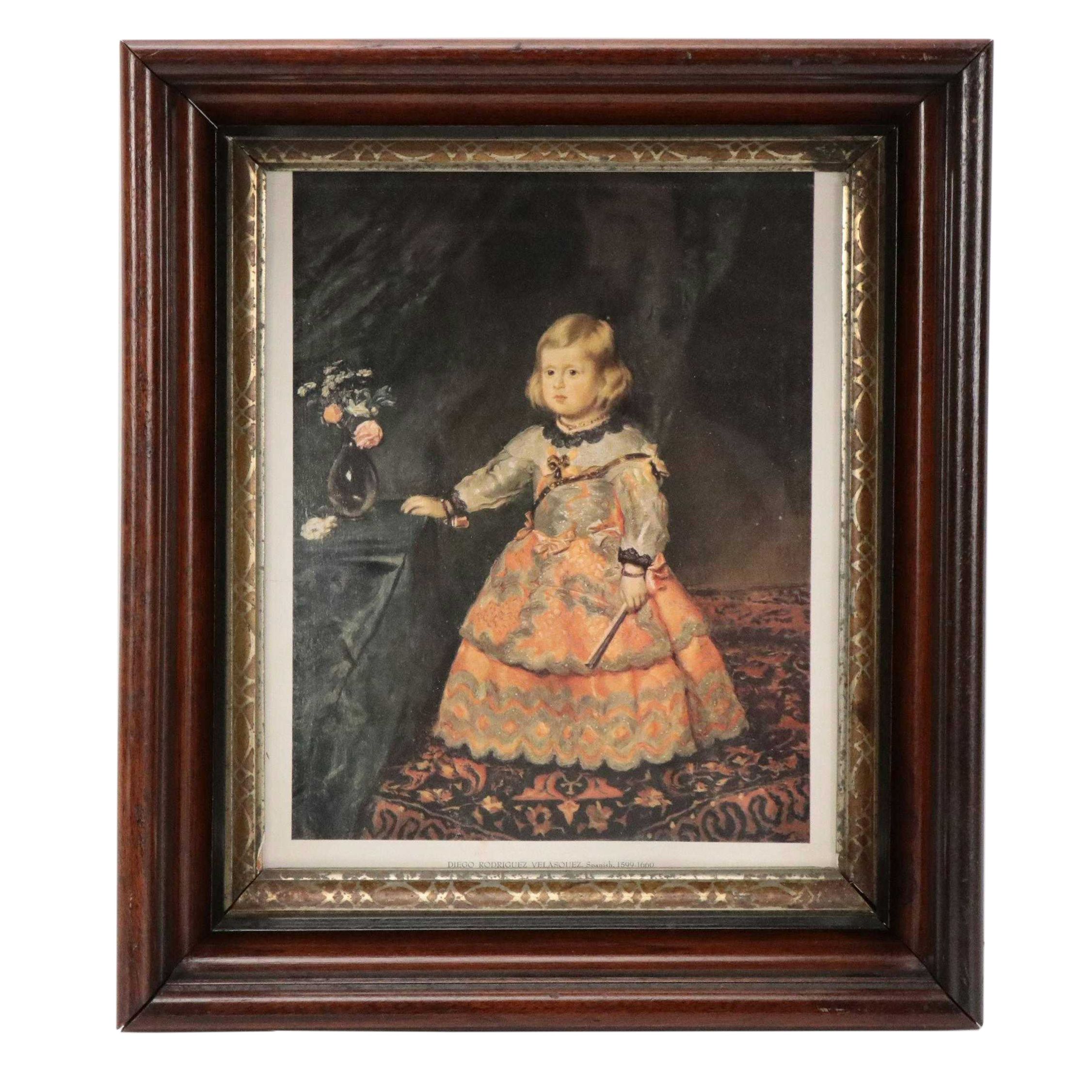 Print after Velasquez "Margaret Theresa of Spain" in Victorian Walnut Frame