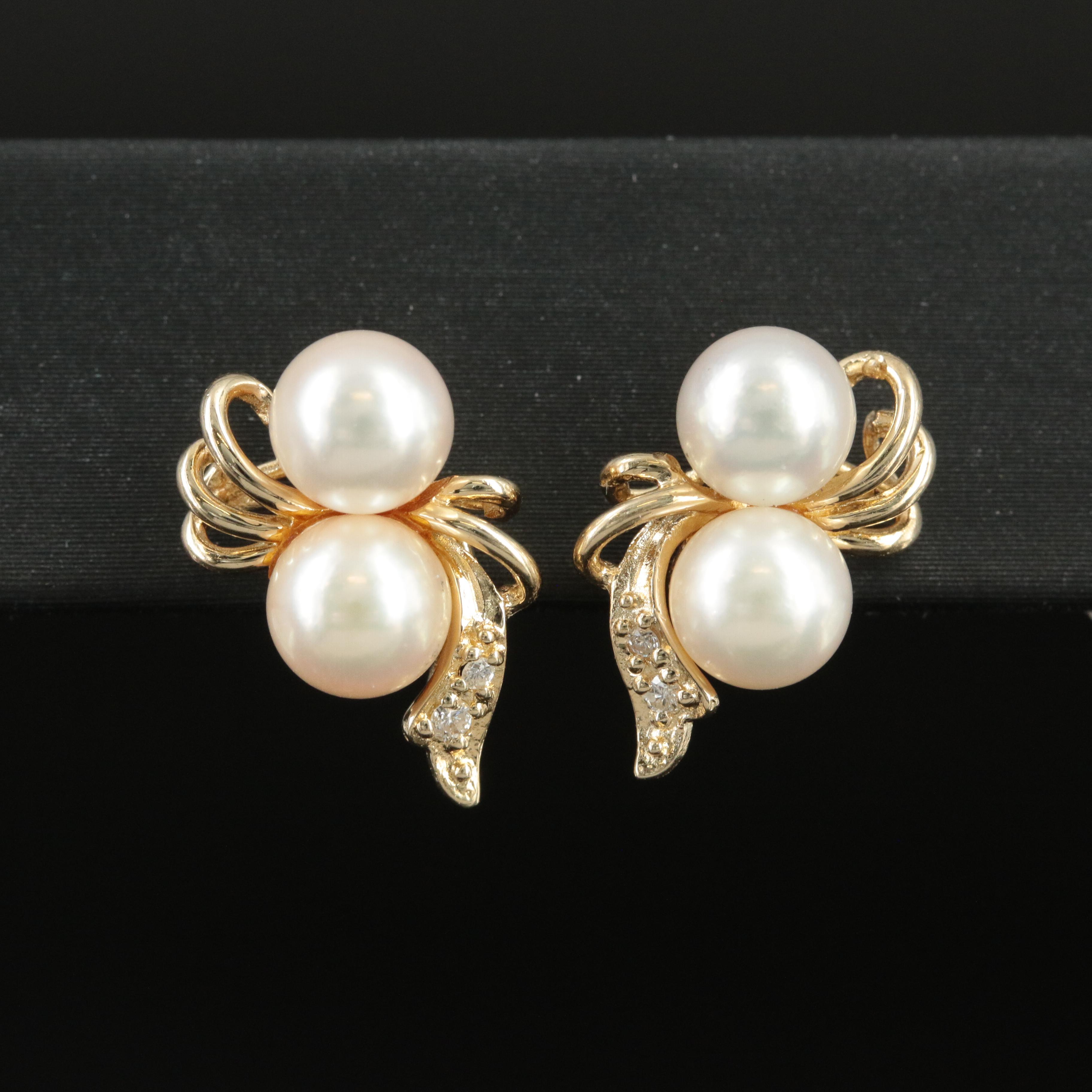 14K Pearl and Diamond Earrings