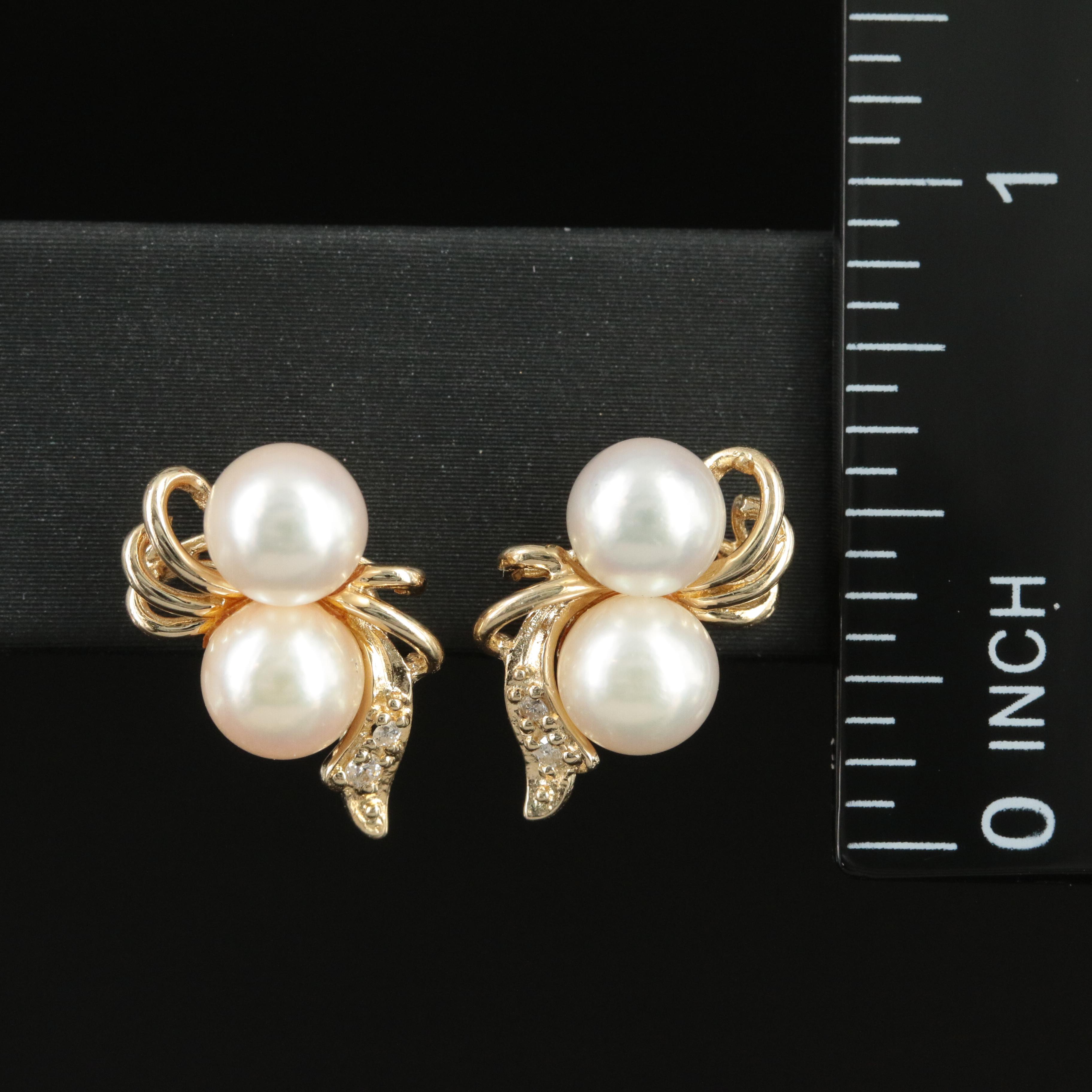 14K Pearl and Diamond Earrings