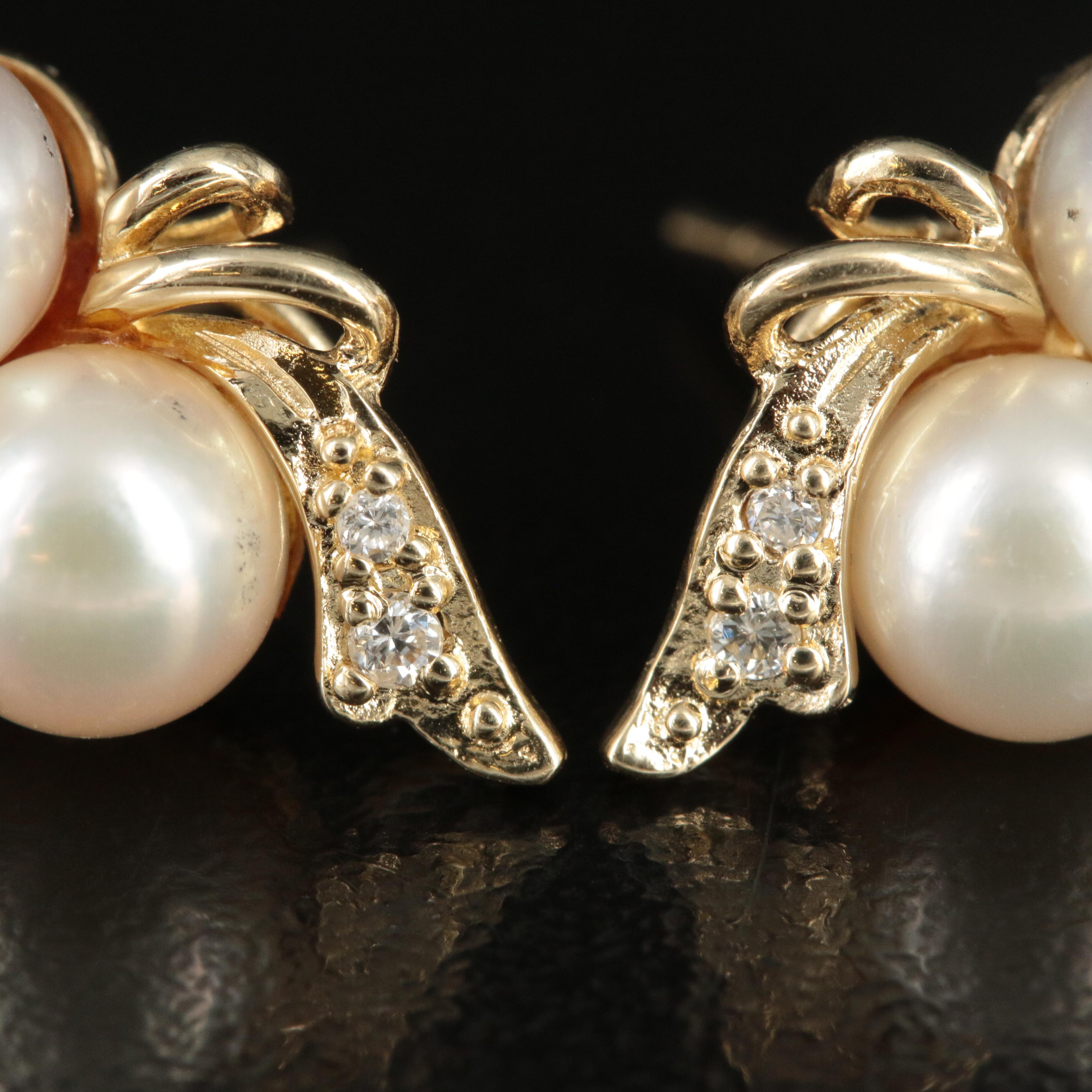 14K Pearl and Diamond Earrings