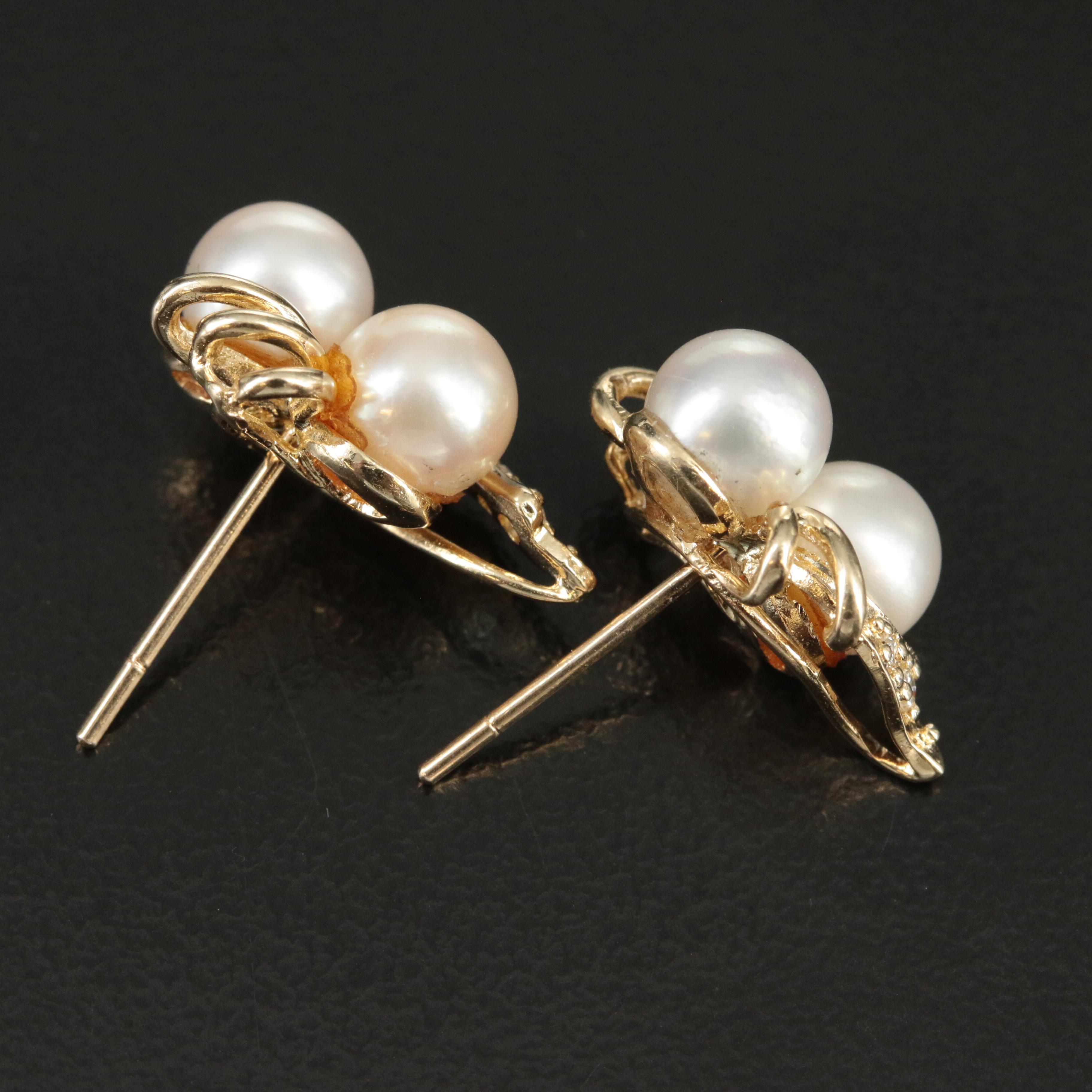 14K Pearl and Diamond Earrings