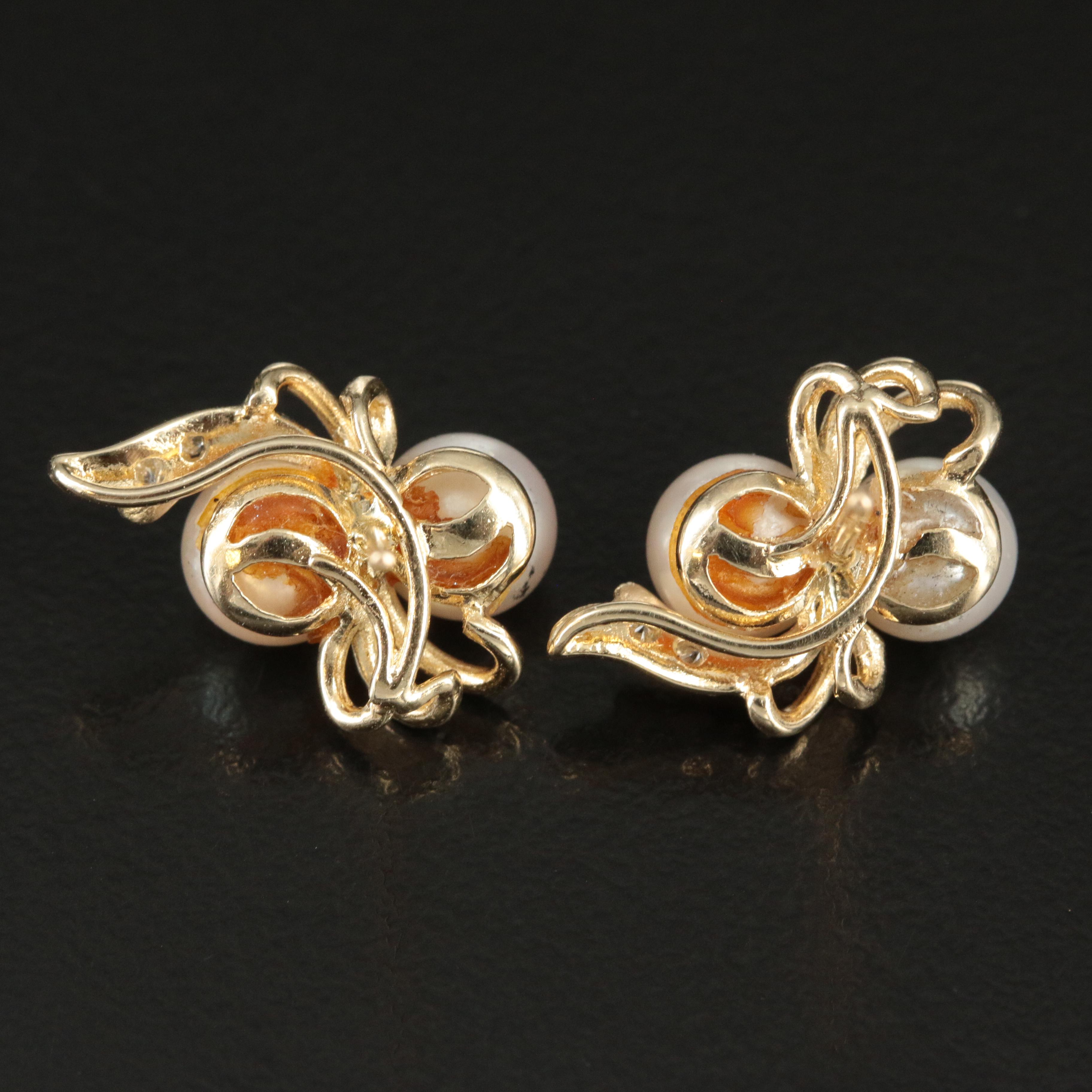 14K Pearl and Diamond Earrings