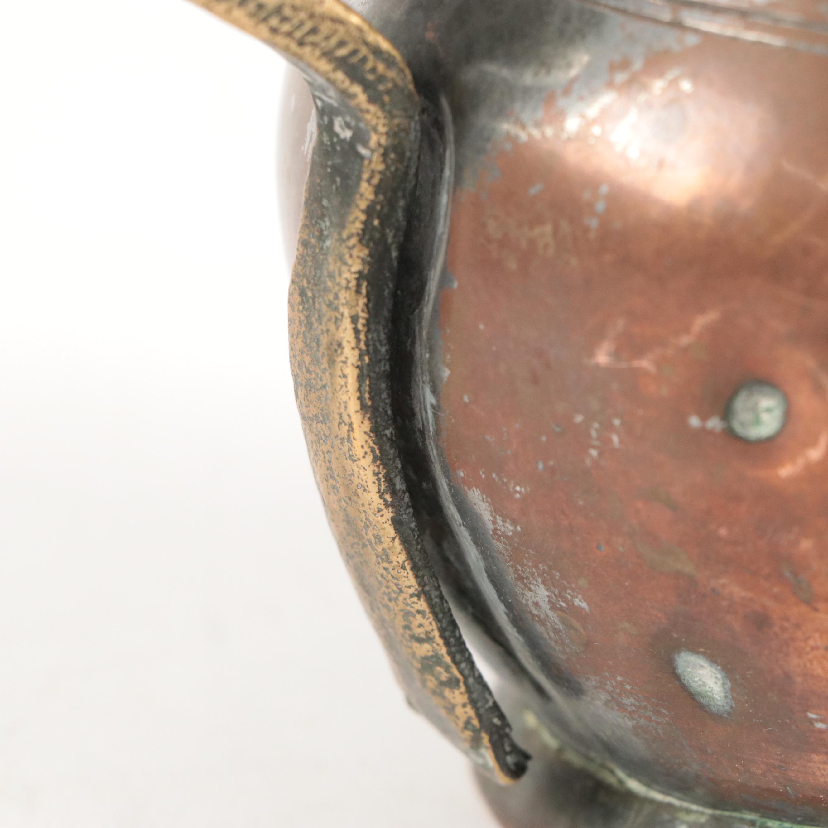 French Style Copper and Brass Baluster Tankard and Other Pot