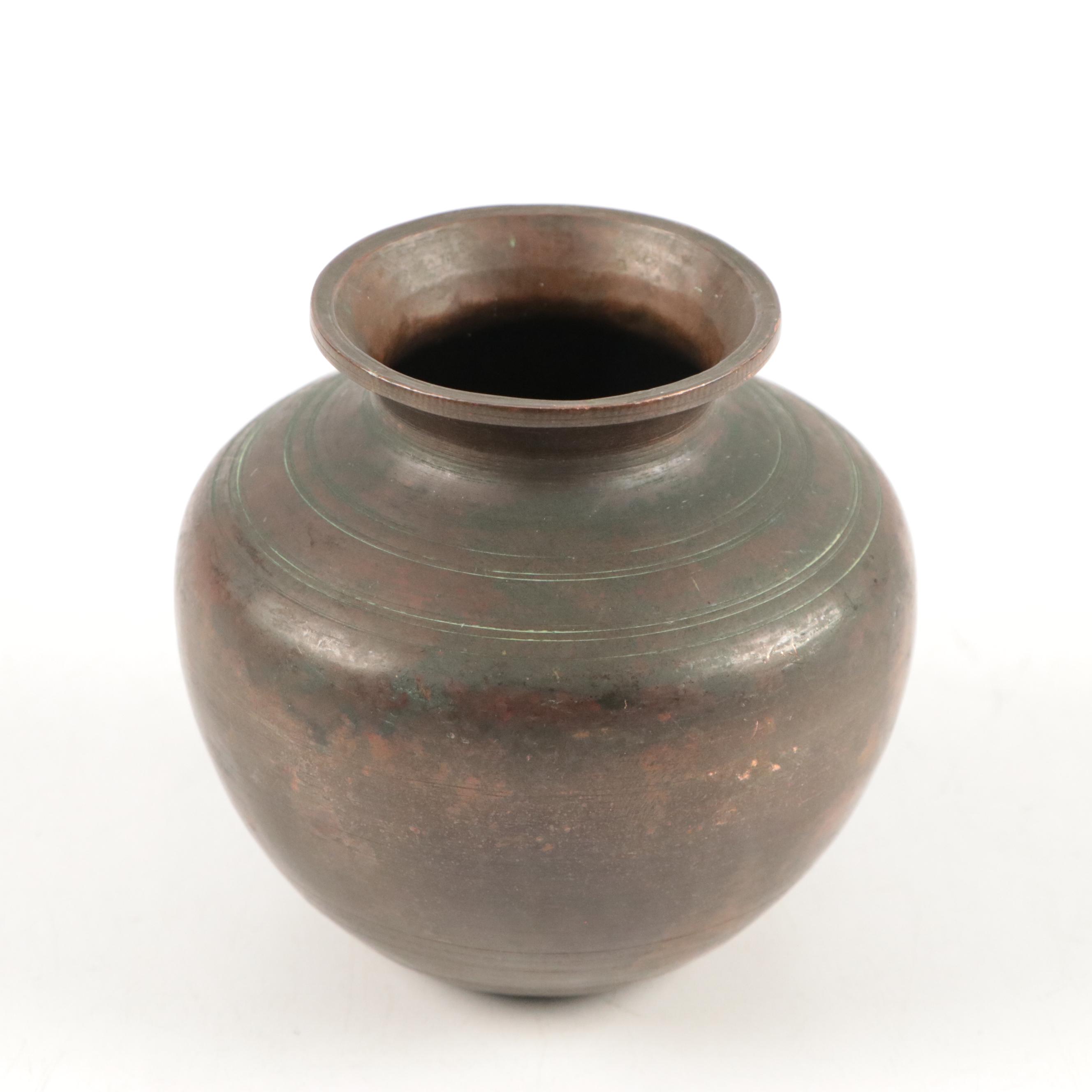 French Style Copper and Brass Baluster Tankard and Other Pot