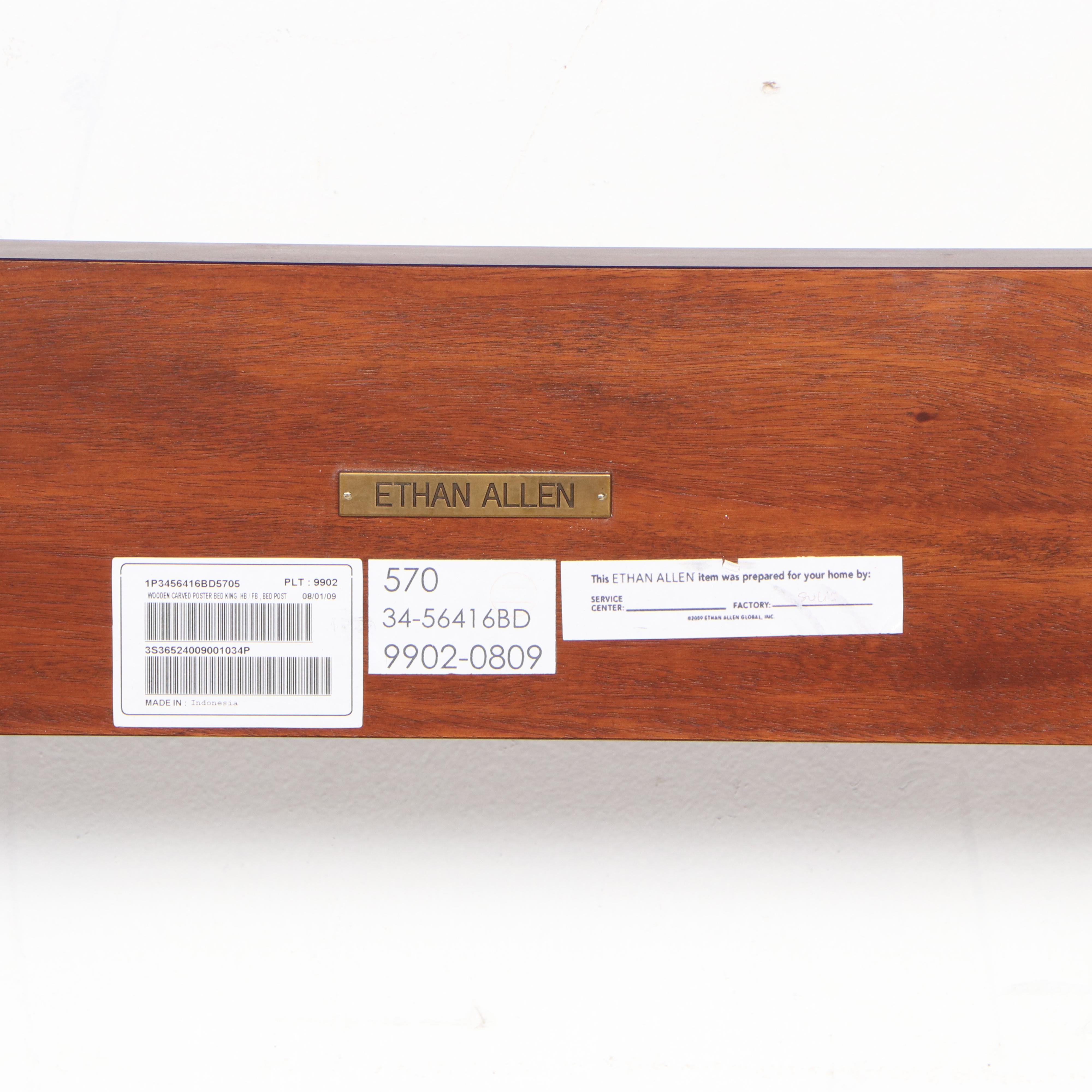 Ethan Allen "Laurel" Federal Style Mahogany King Size Four-Post Bed Frame