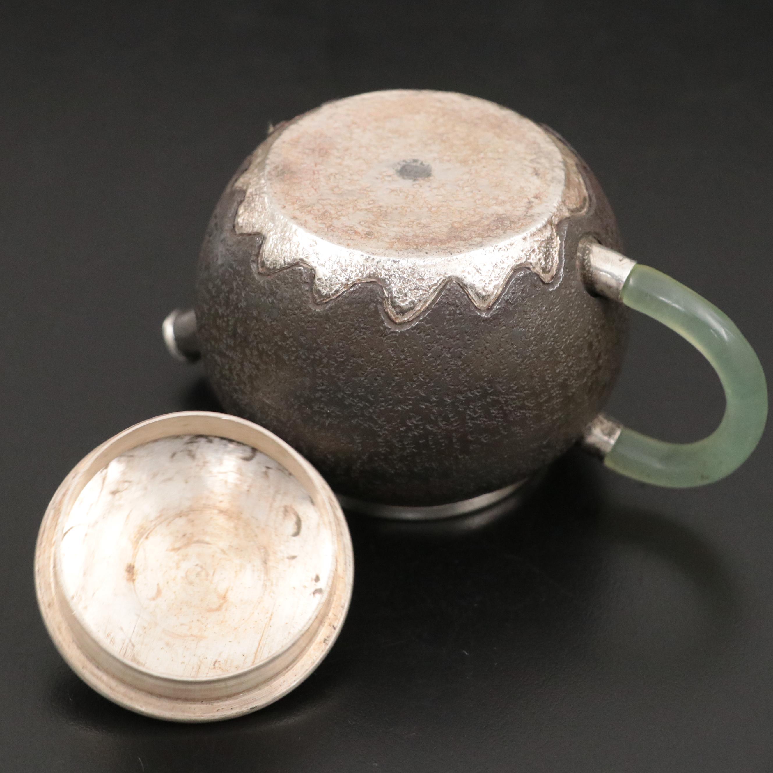 Japanese Sterling Silver and Mixed Metal Teapot with Serpentine Handle