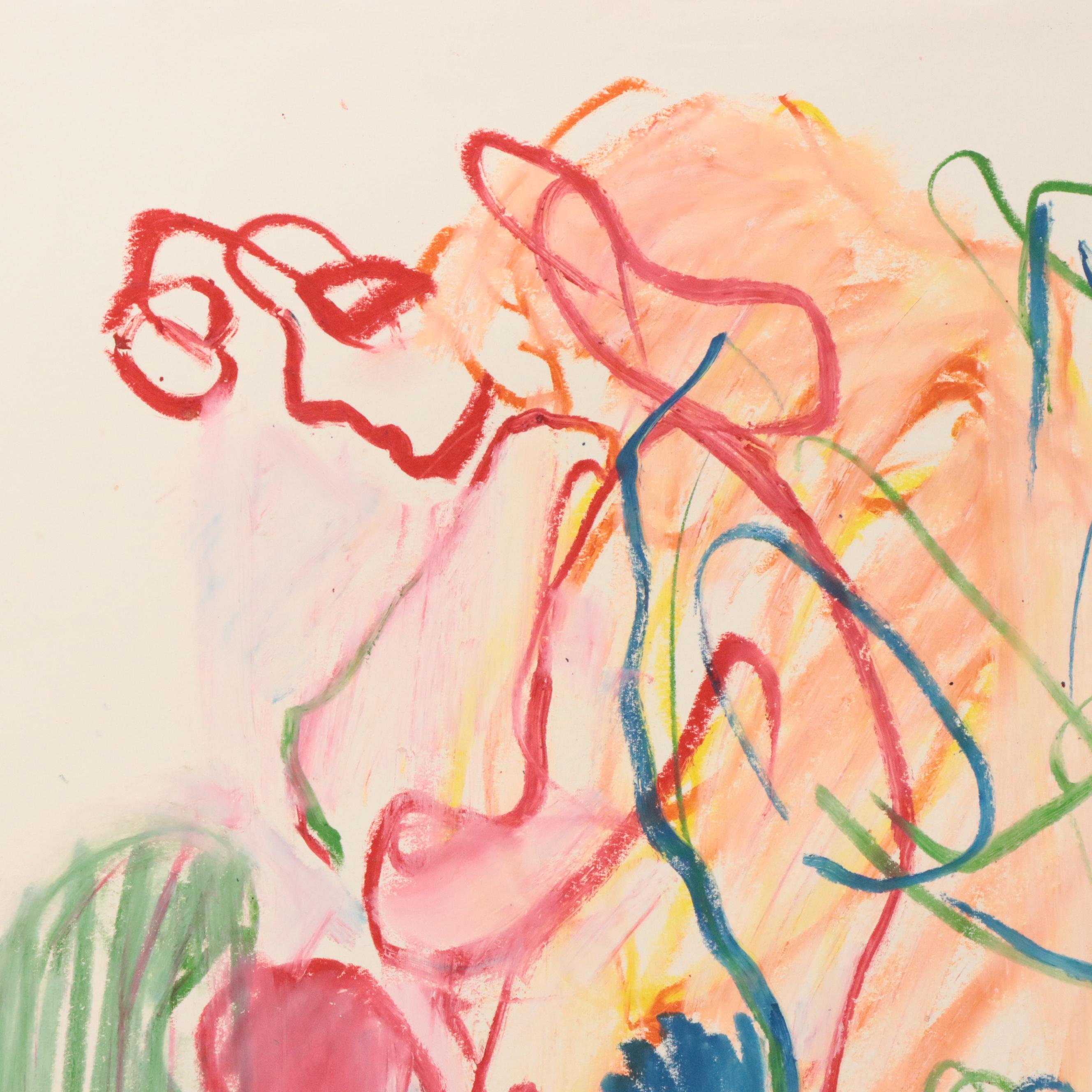 Jack Meanwell Modern Figural Oil Pastel Drawing, 1981