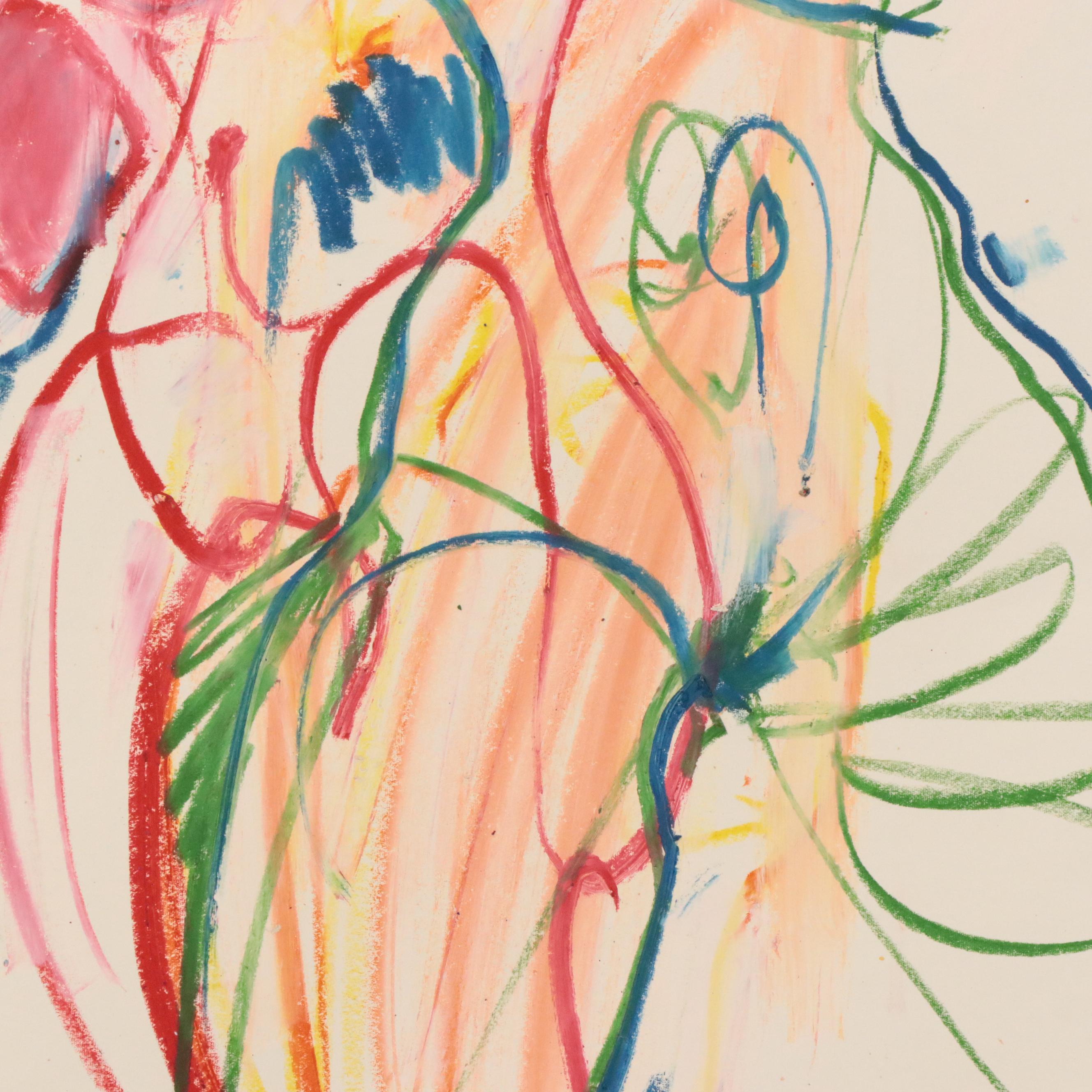 Jack Meanwell Modern Figural Oil Pastel Drawing, 1981