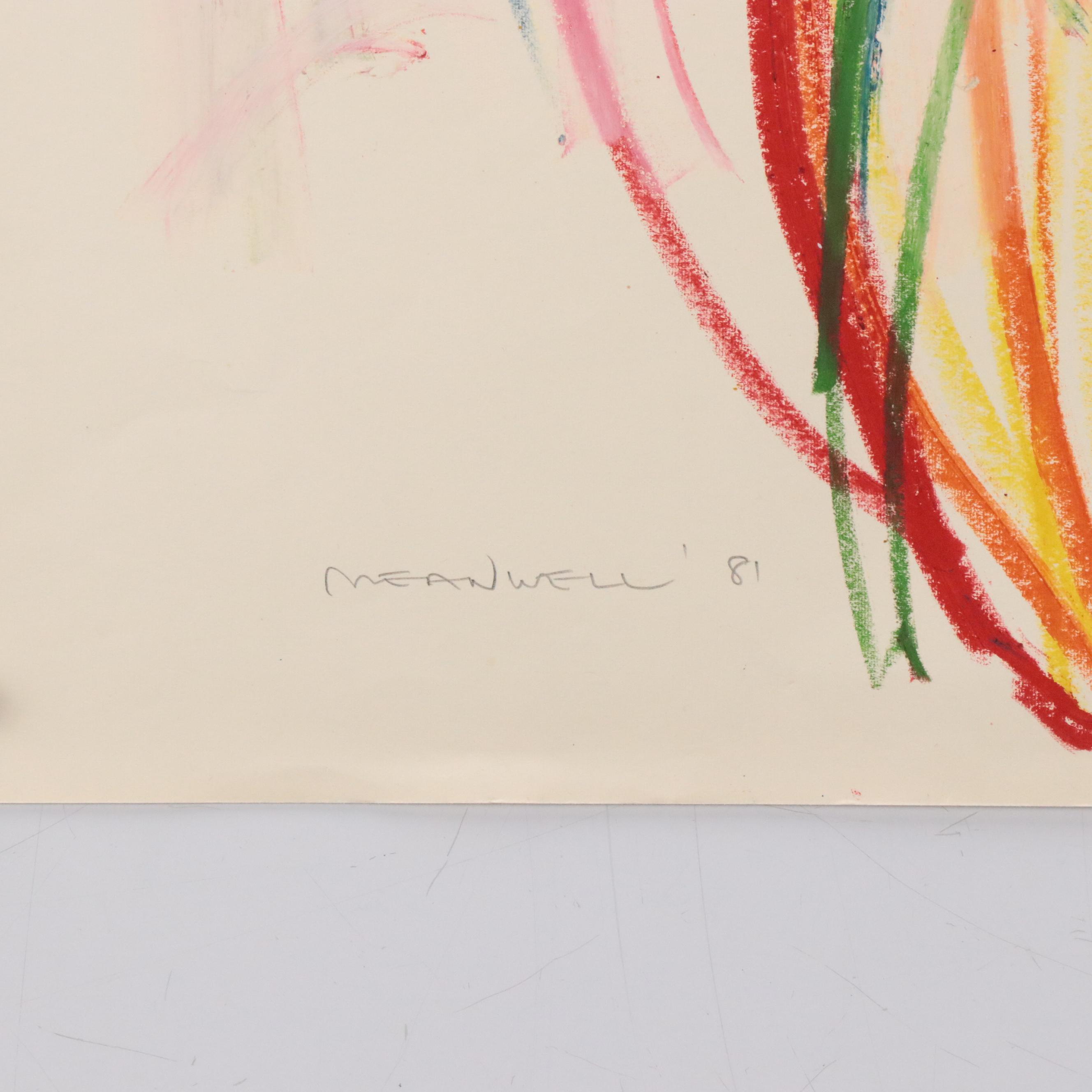 Jack Meanwell Modern Figural Oil Pastel Drawing, 1981