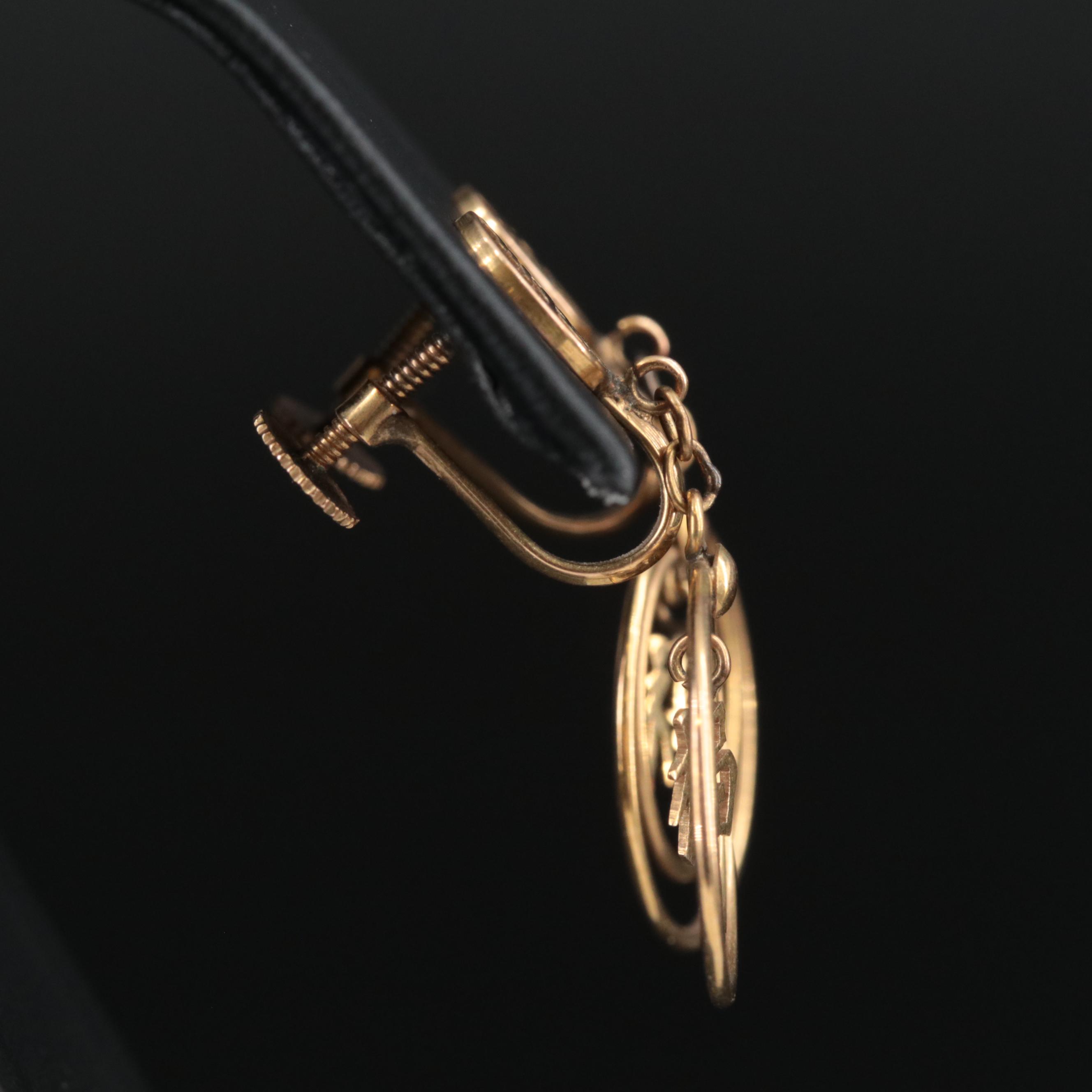 Chinese 14K "Longevity" and "Good Fortune" Dangle Earrings