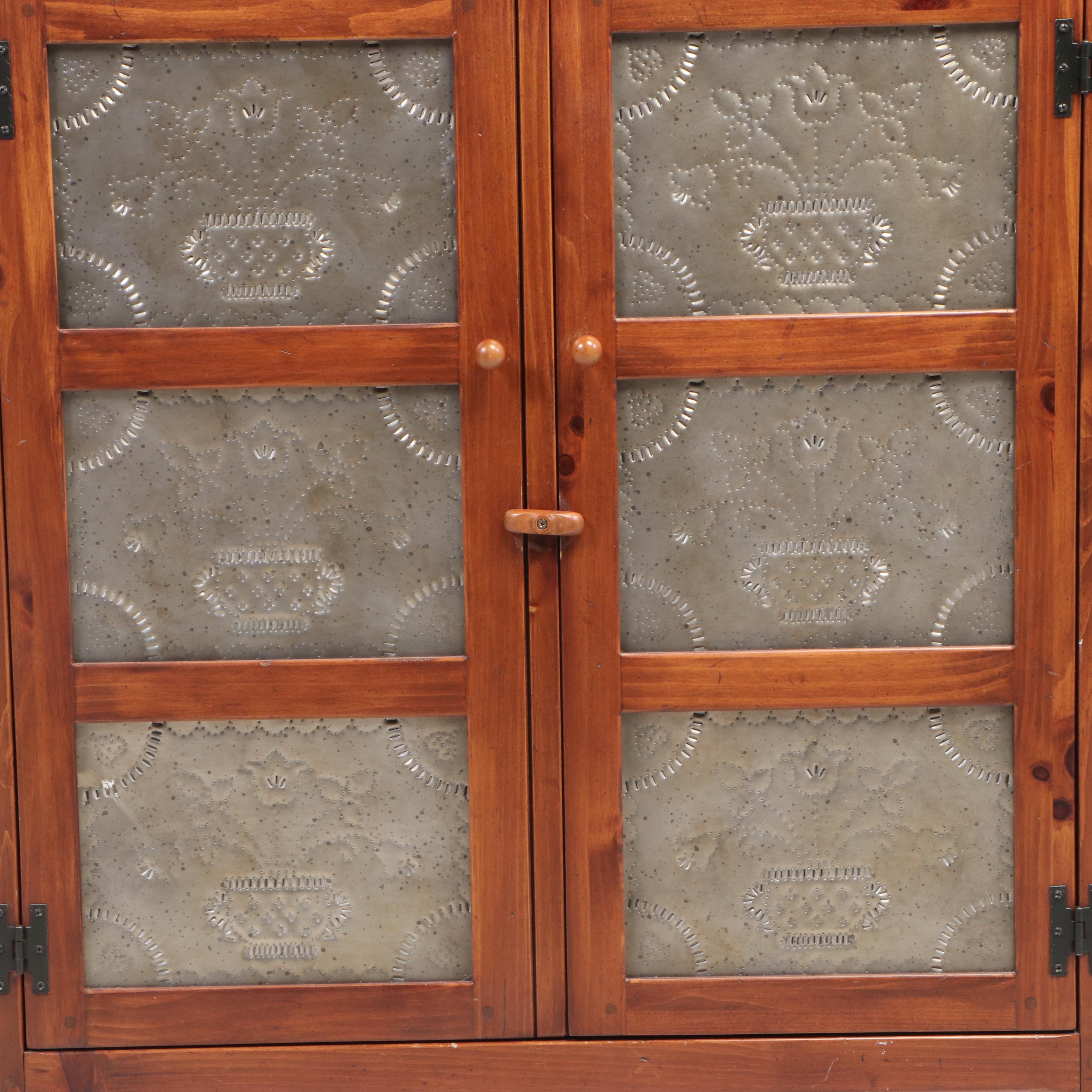 Ethan Allen Primitive Style Pine Six-Tin Pie Safe, Late 20th Century