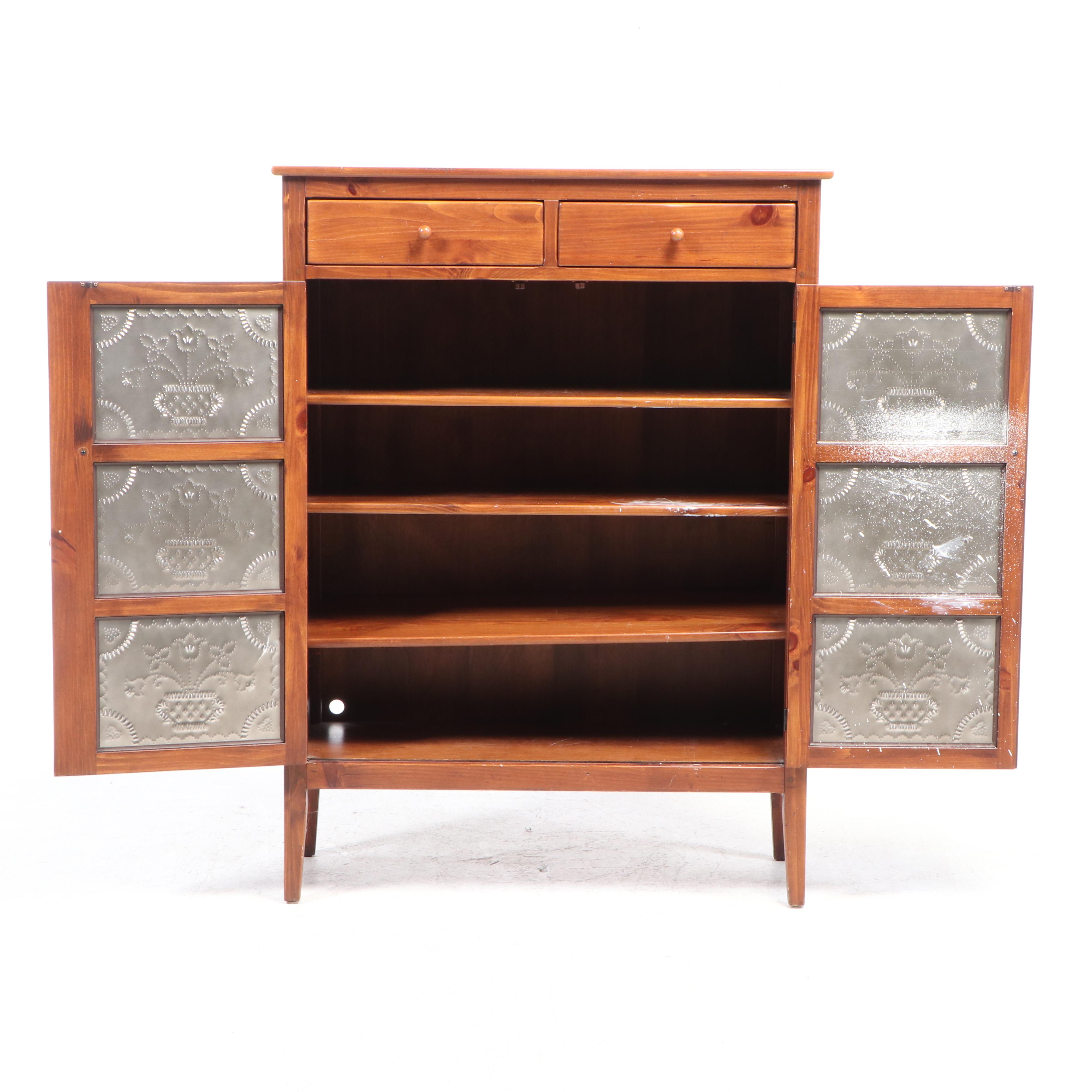 Ethan Allen Primitive Style Pine Six-Tin Pie Safe, Late 20th Century