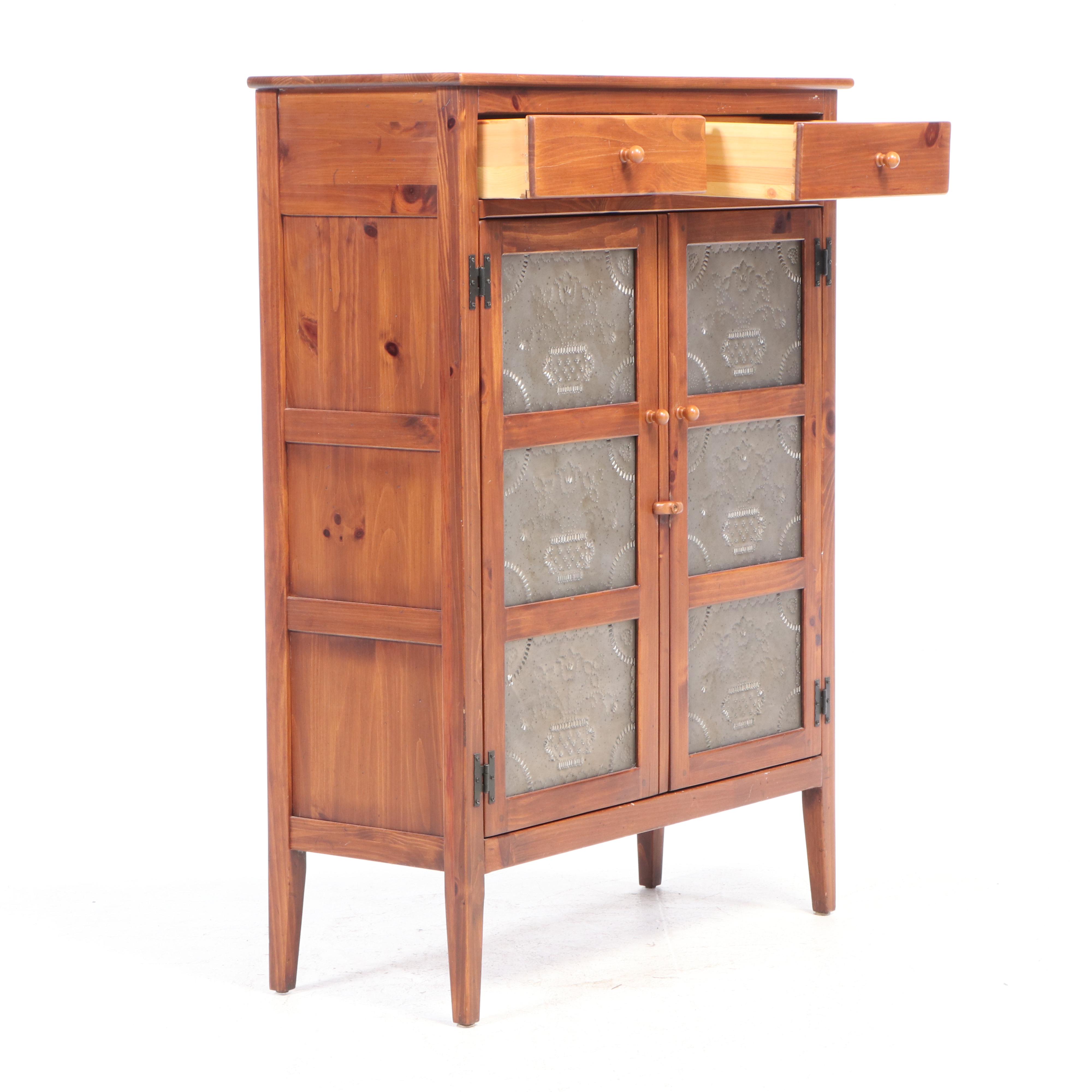 Ethan Allen Primitive Style Pine Six-Tin Pie Safe, Late 20th Century