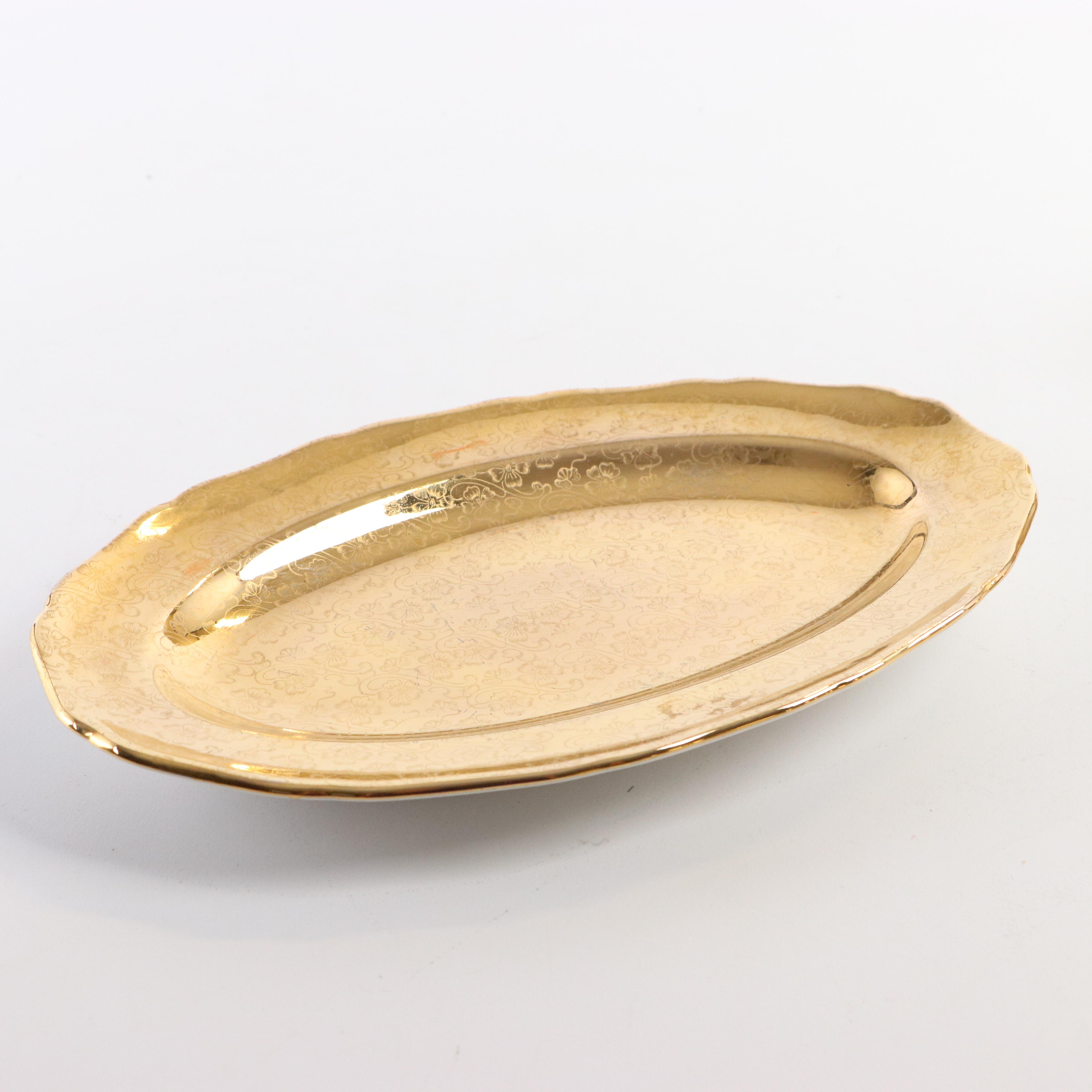 Weeping Bright Gold 22K Embellished Lidded Candy Dish and Other Cream and Sugar