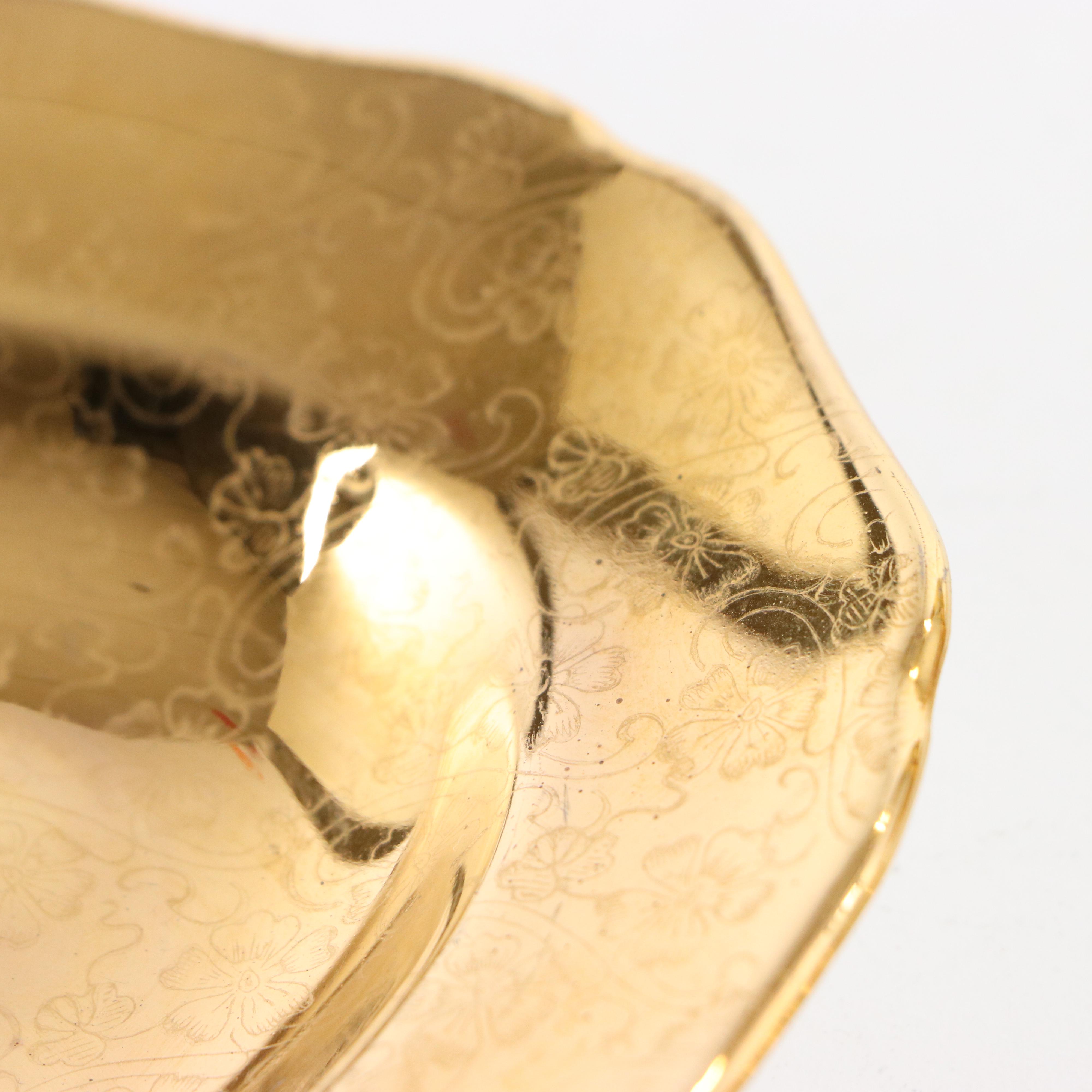 Weeping Bright Gold 22K Embellished Lidded Candy Dish and Other Cream and Sugar