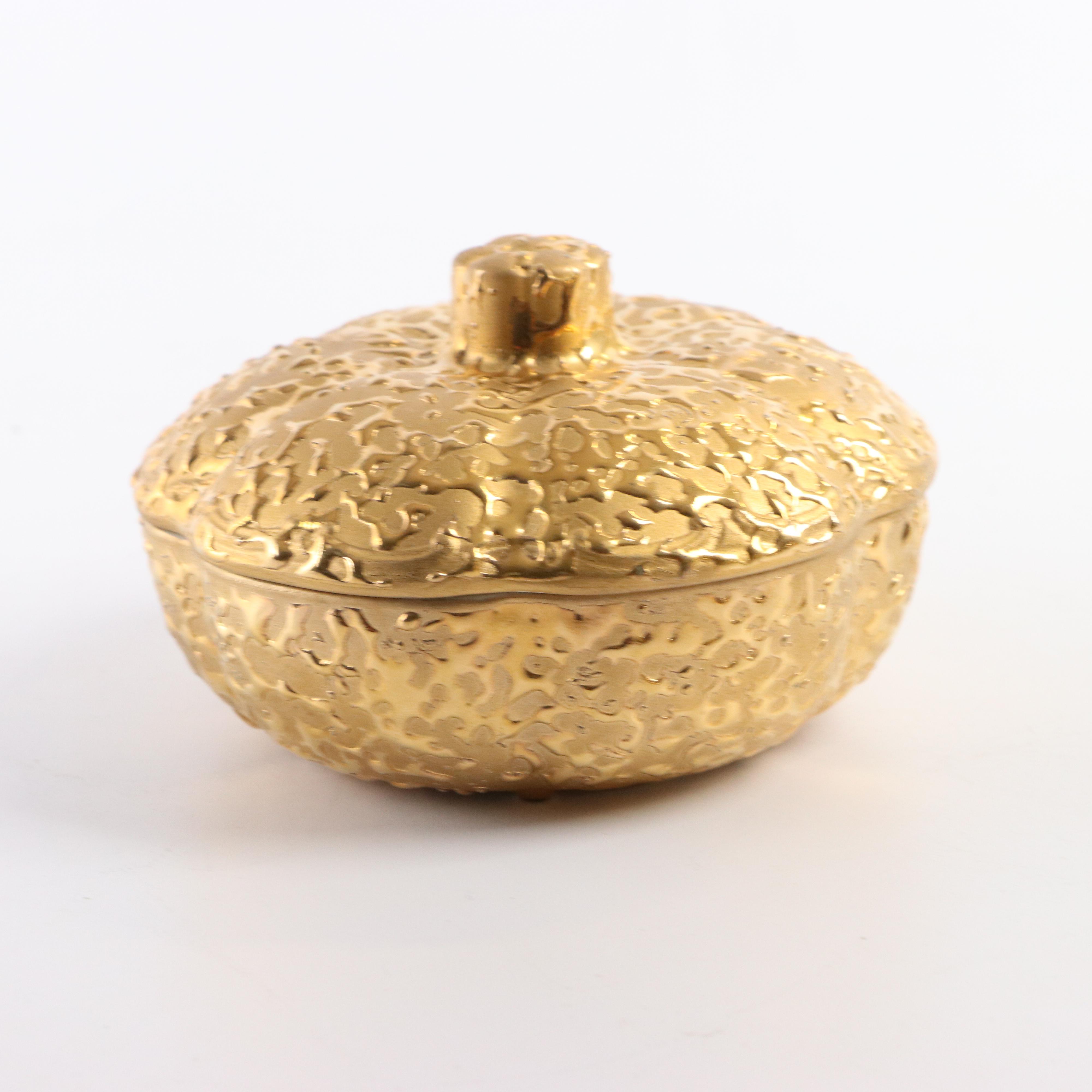 Weeping Bright Gold 22K Embellished Lidded Candy Dish and Other Cream and Sugar