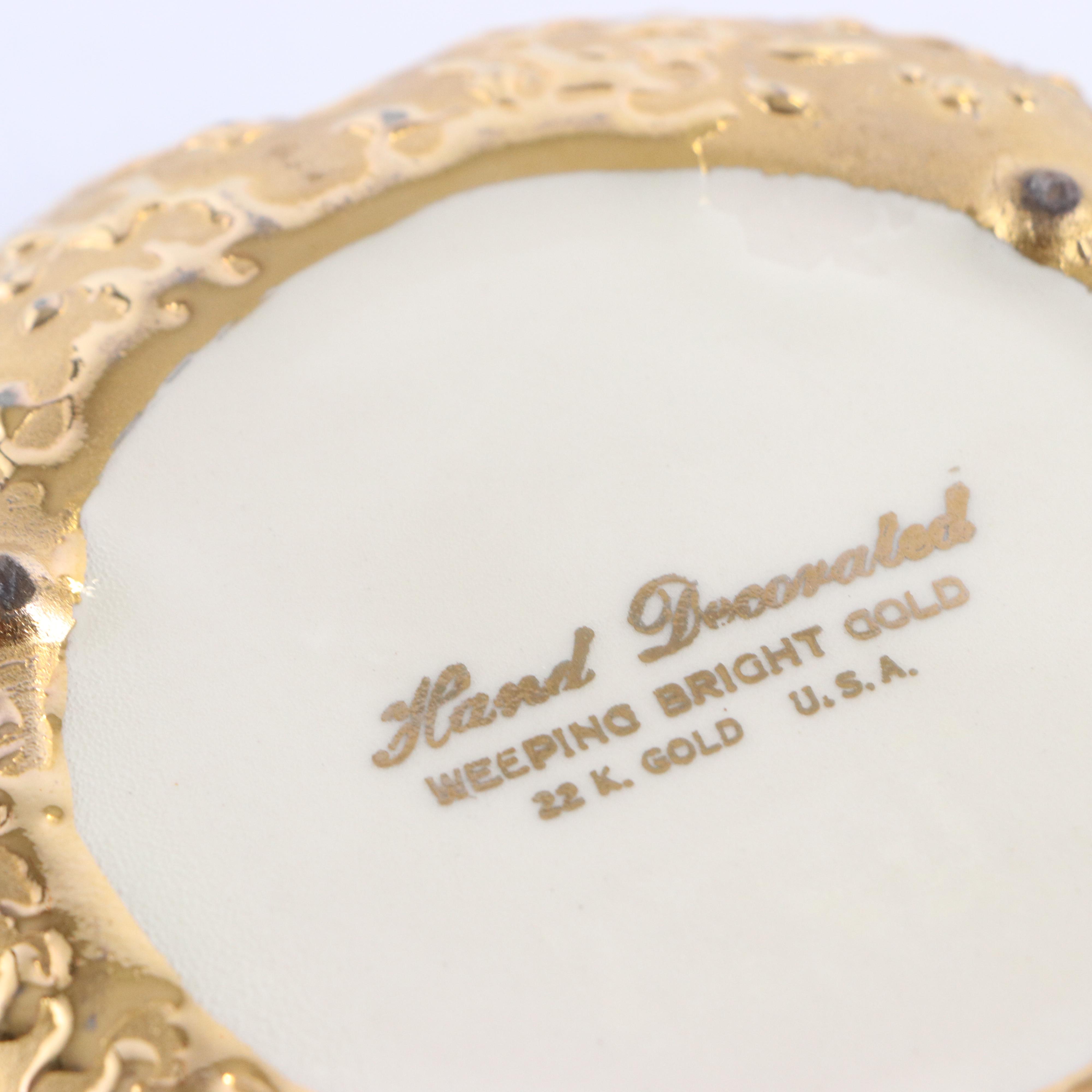 Weeping Bright Gold 22K Embellished Lidded Candy Dish and Other Cream and Sugar