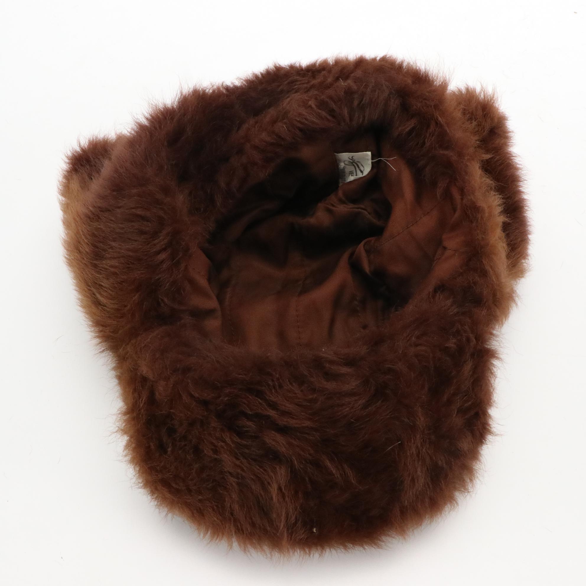 Mink Fur Full Pelt Stole, Mink Fur Collar, and Faux Fur Ushanka Style Hat