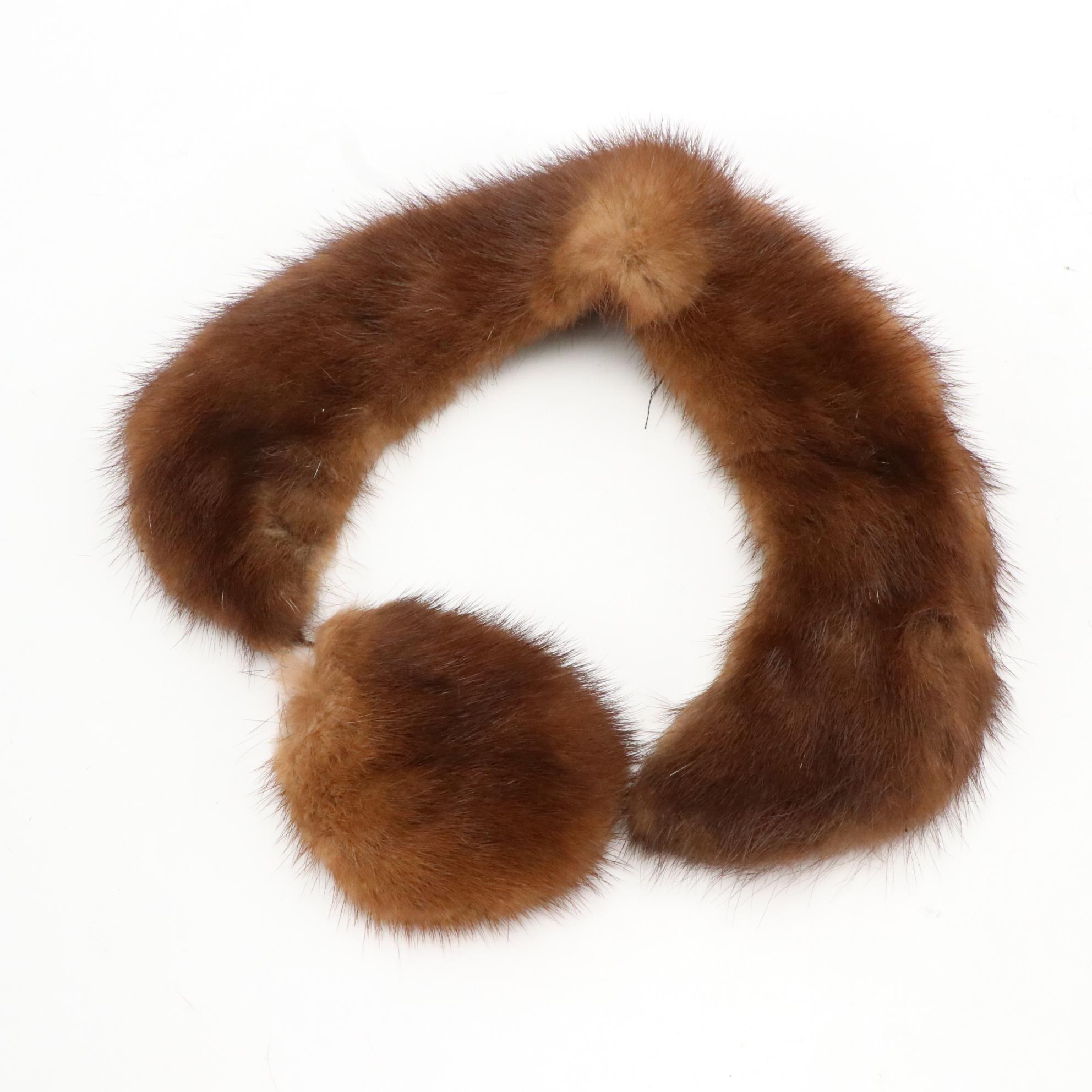 Mink Fur Full Pelt Stole, Mink Fur Collar, and Faux Fur Ushanka Style Hat