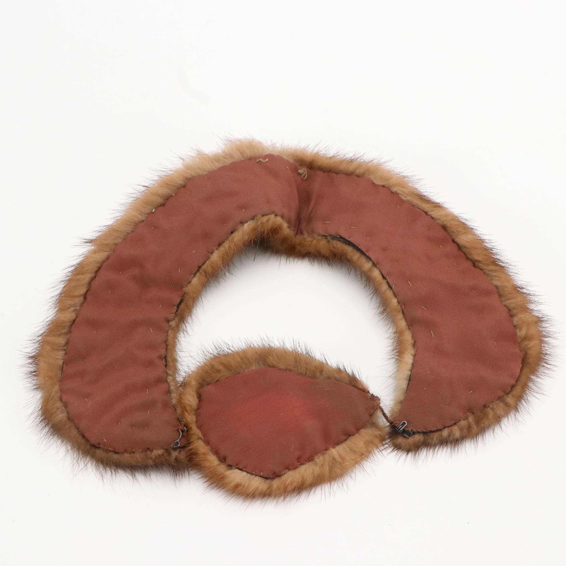 Mink Fur Full Pelt Stole, Mink Fur Collar, and Faux Fur Ushanka Style Hat