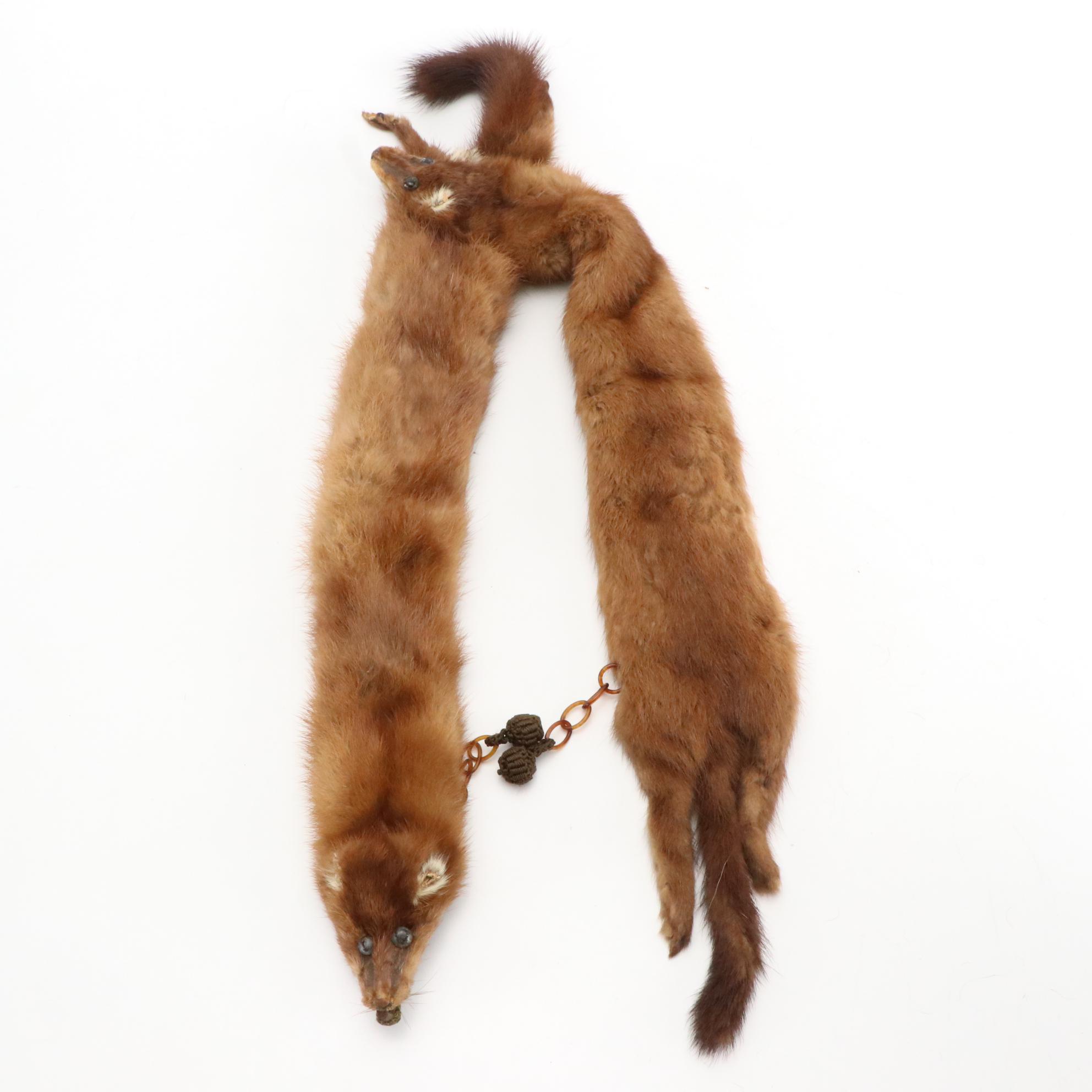 Mink Fur Full Pelt Stole, Mink Fur Collar, and Faux Fur Ushanka Style Hat