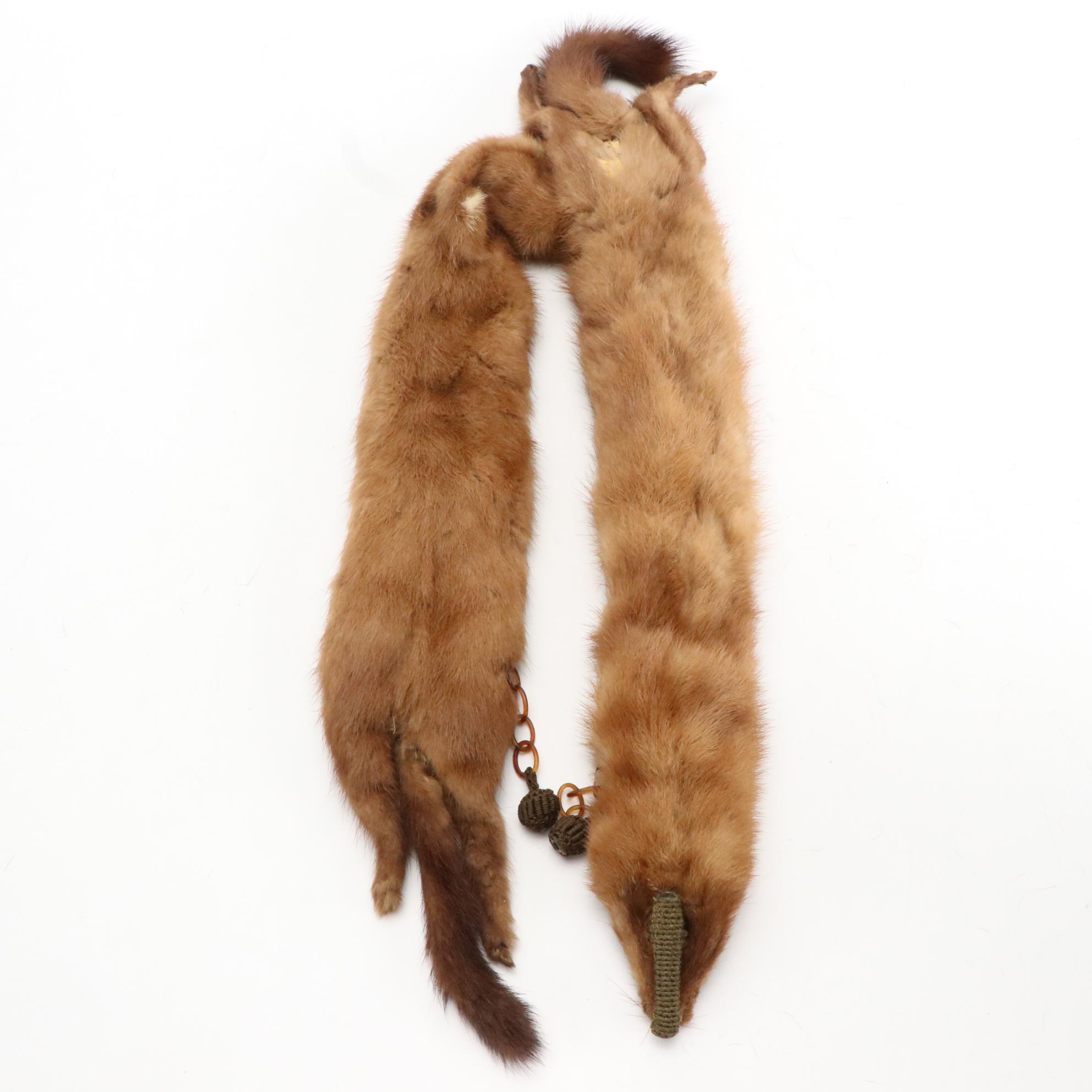 Mink Fur Full Pelt Stole, Mink Fur Collar, and Faux Fur Ushanka Style Hat