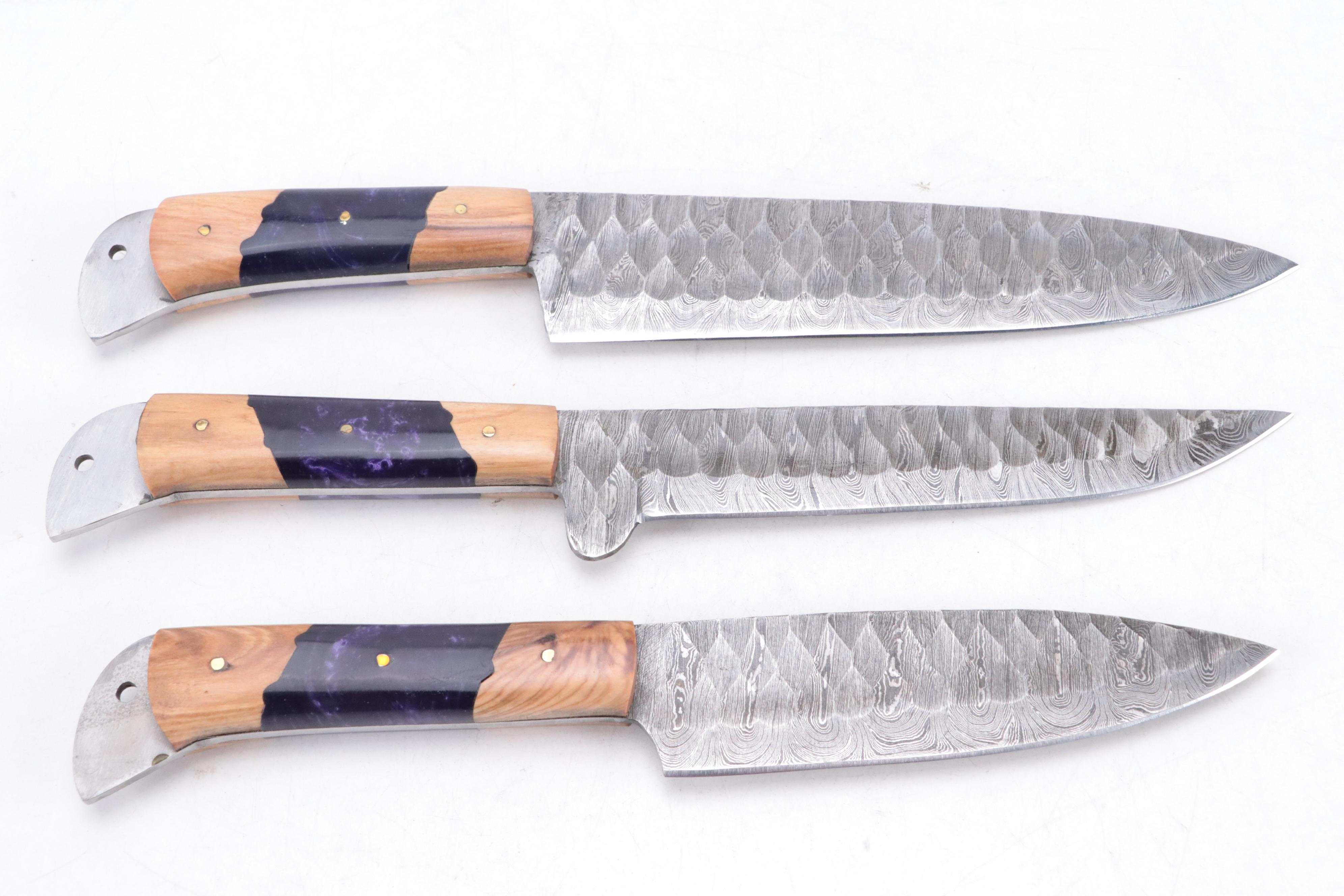Damascus Steel Chef's Knife Set With Suede Leather Roll
