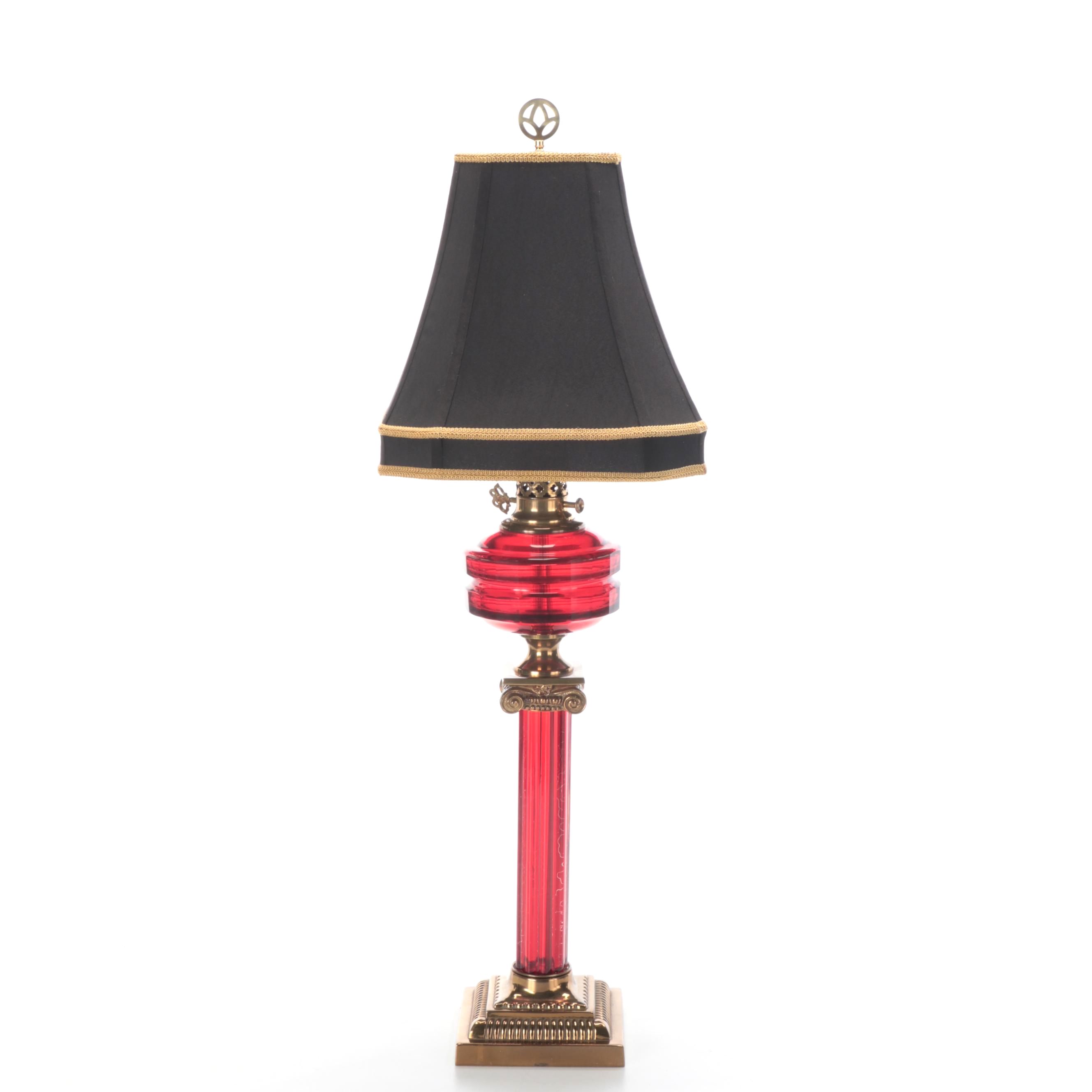 Paul Hansen Ruby Glass Oil Lamp Style Table Lamp With Custom Shade