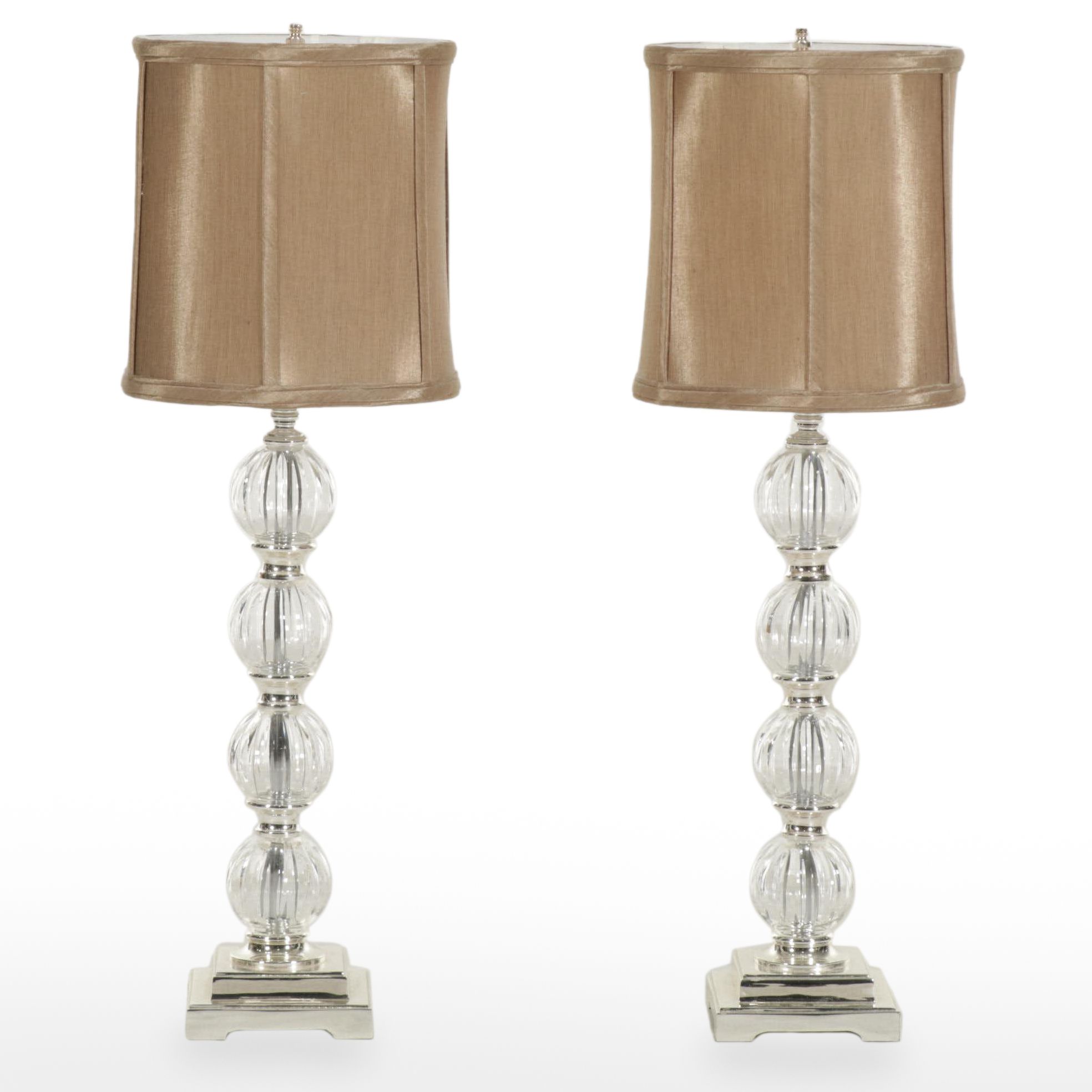 Pair of Silver Gilt Metal and Stacked Glass Sphere Table Lamps