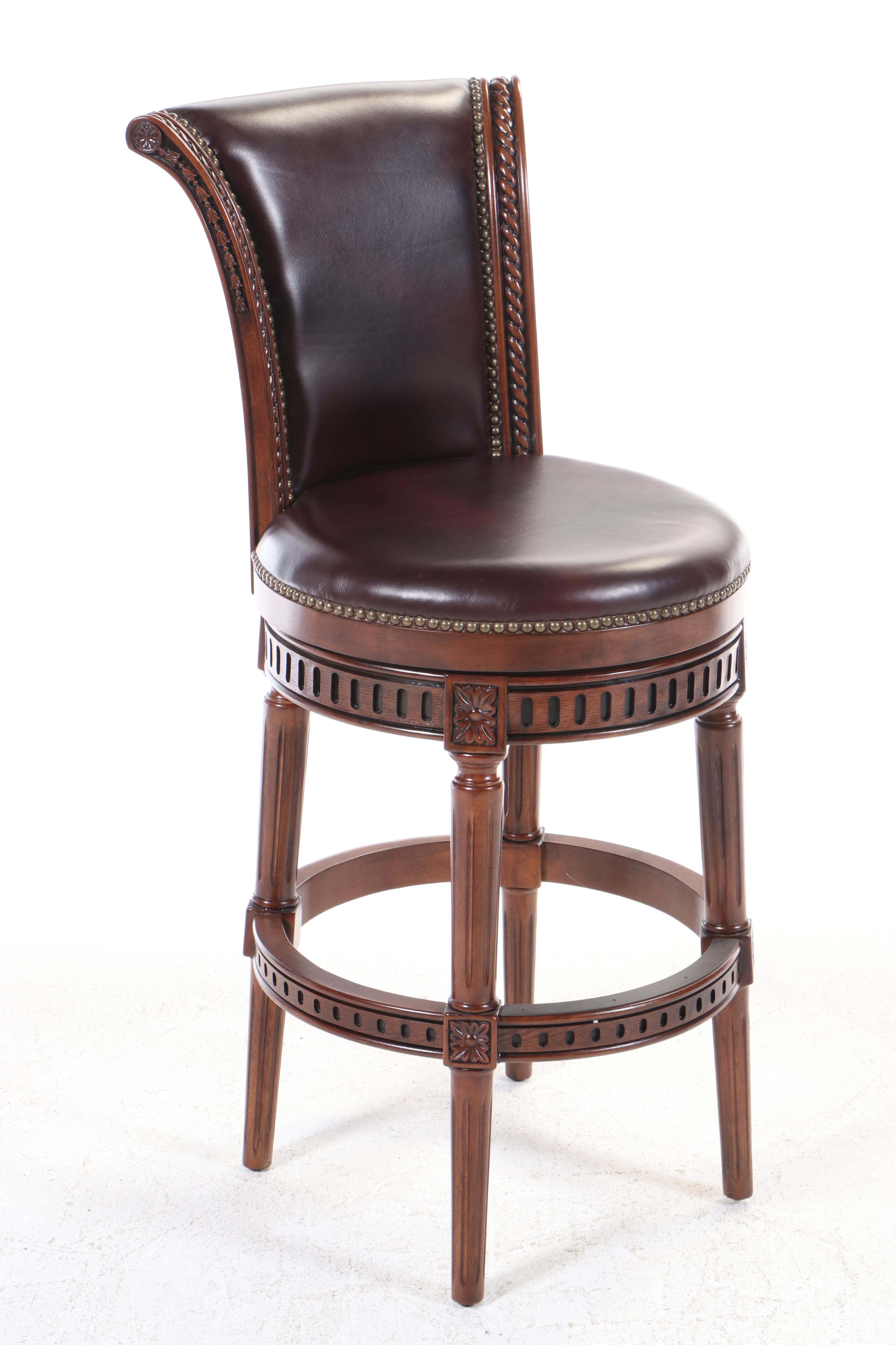 Pair of Frontgate Hardwood and Faux Leather Stools