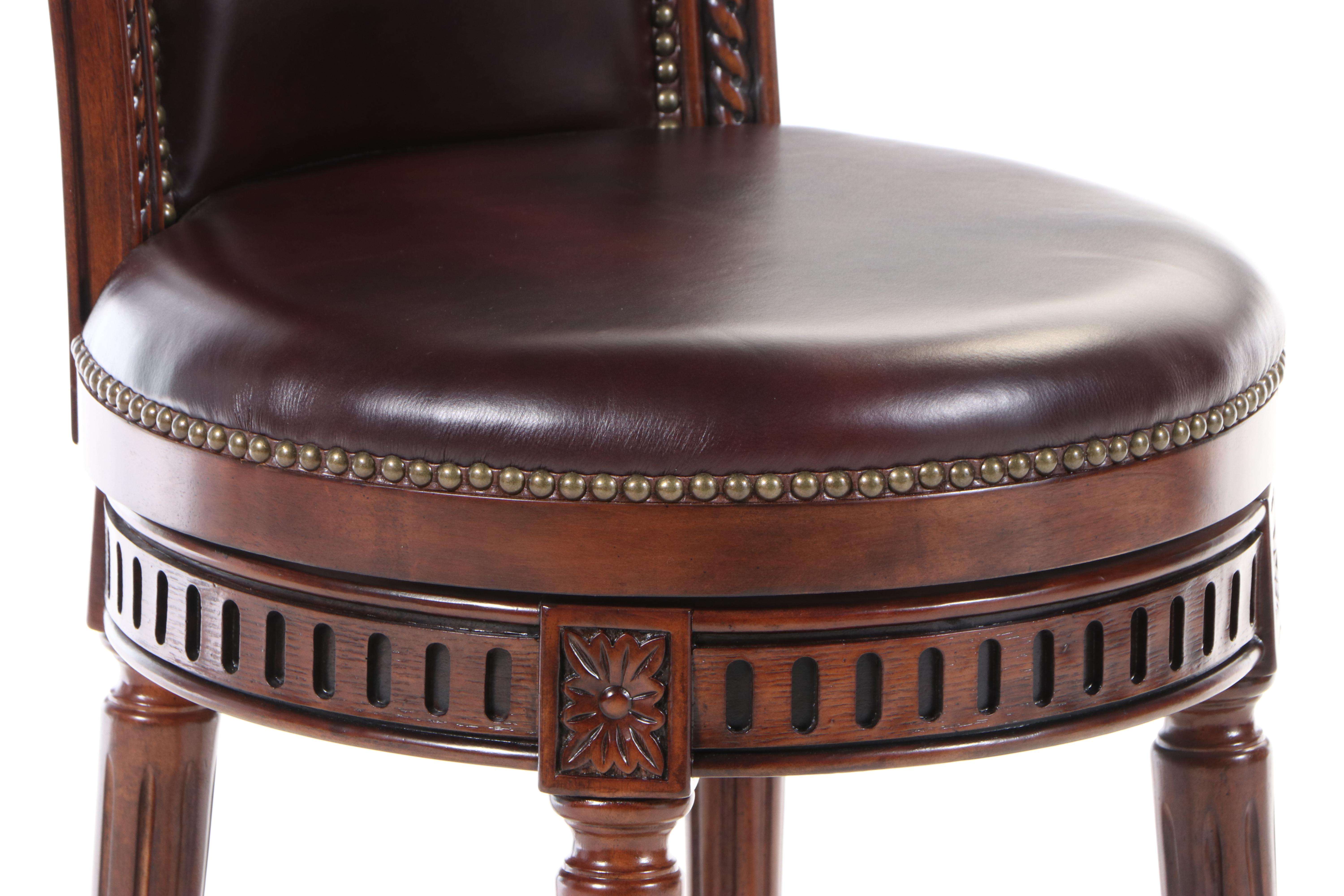 Pair of Frontgate Hardwood and Faux Leather Stools