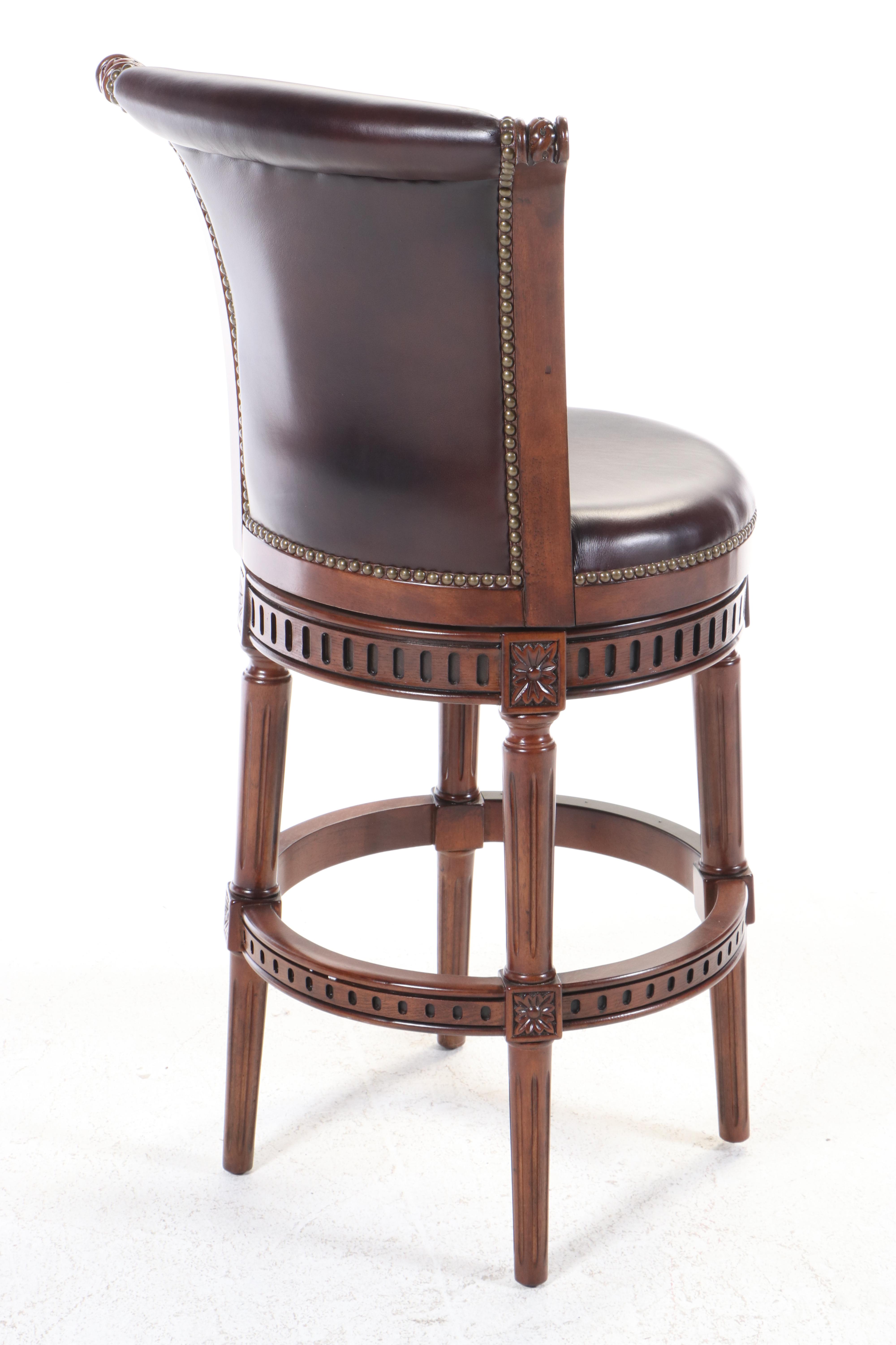 Pair of Frontgate Hardwood and Faux Leather Stools