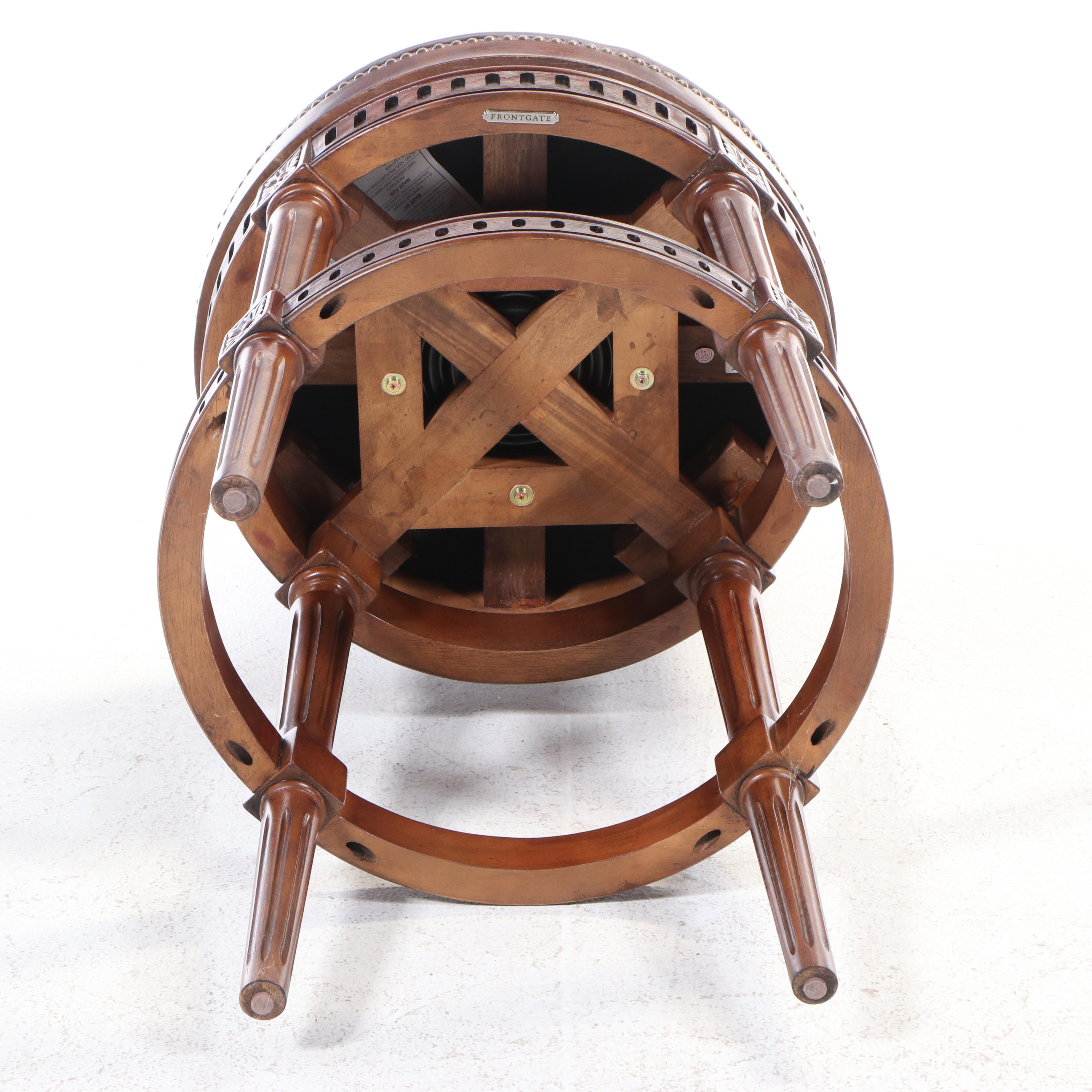 Pair of Frontgate Hardwood and Faux Leather Stools