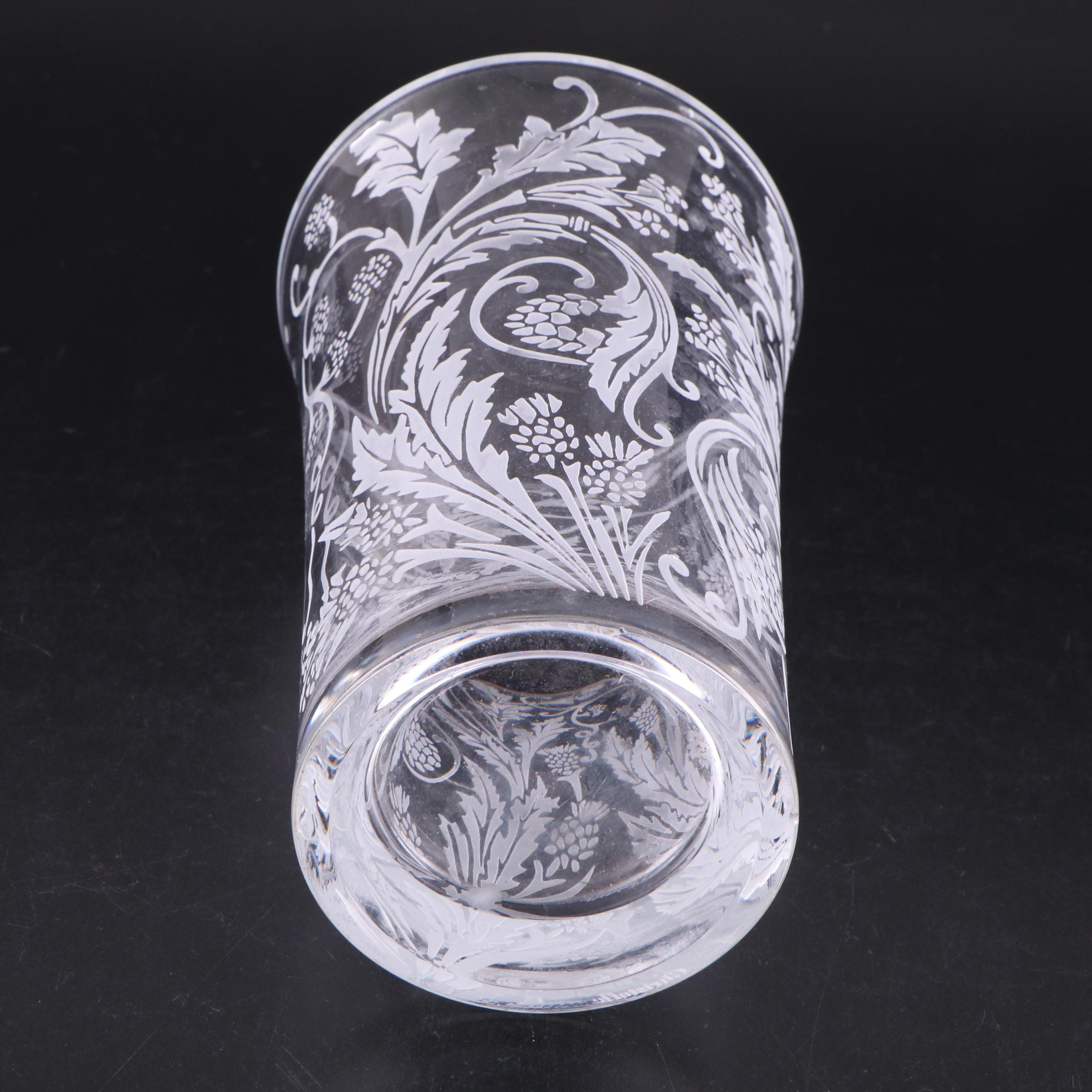 Christofle Crystal Vase with Other Etched Glass Bowls and Flower