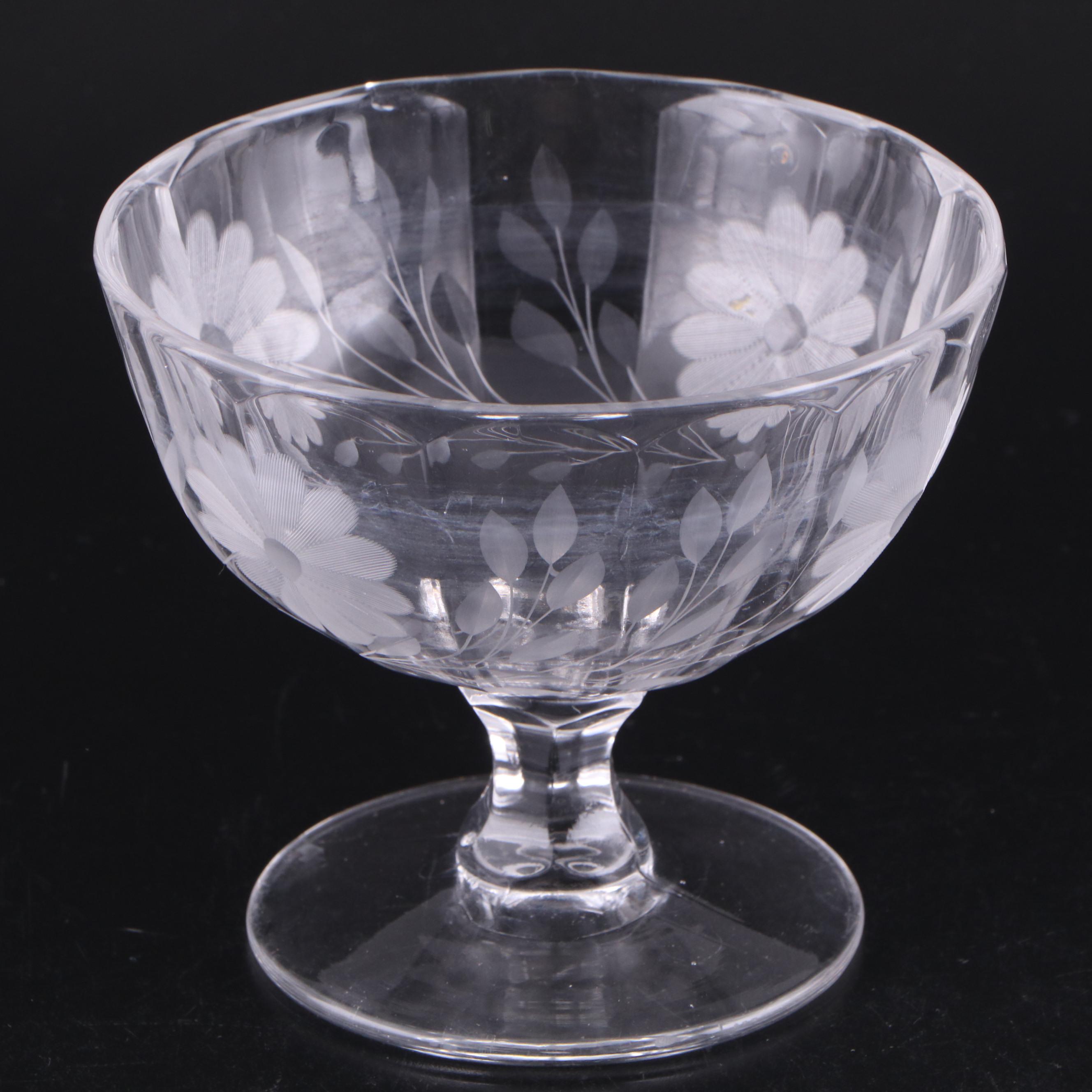 Christofle Crystal Vase with Other Etched Glass Bowls and Flower