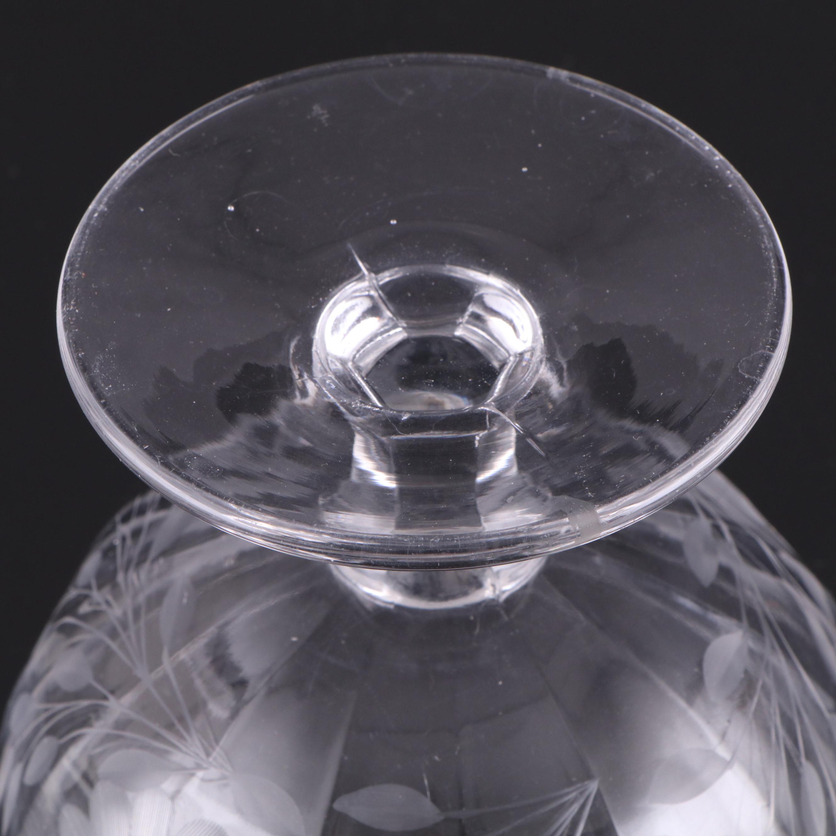 Christofle Crystal Vase with Other Etched Glass Bowls and Flower