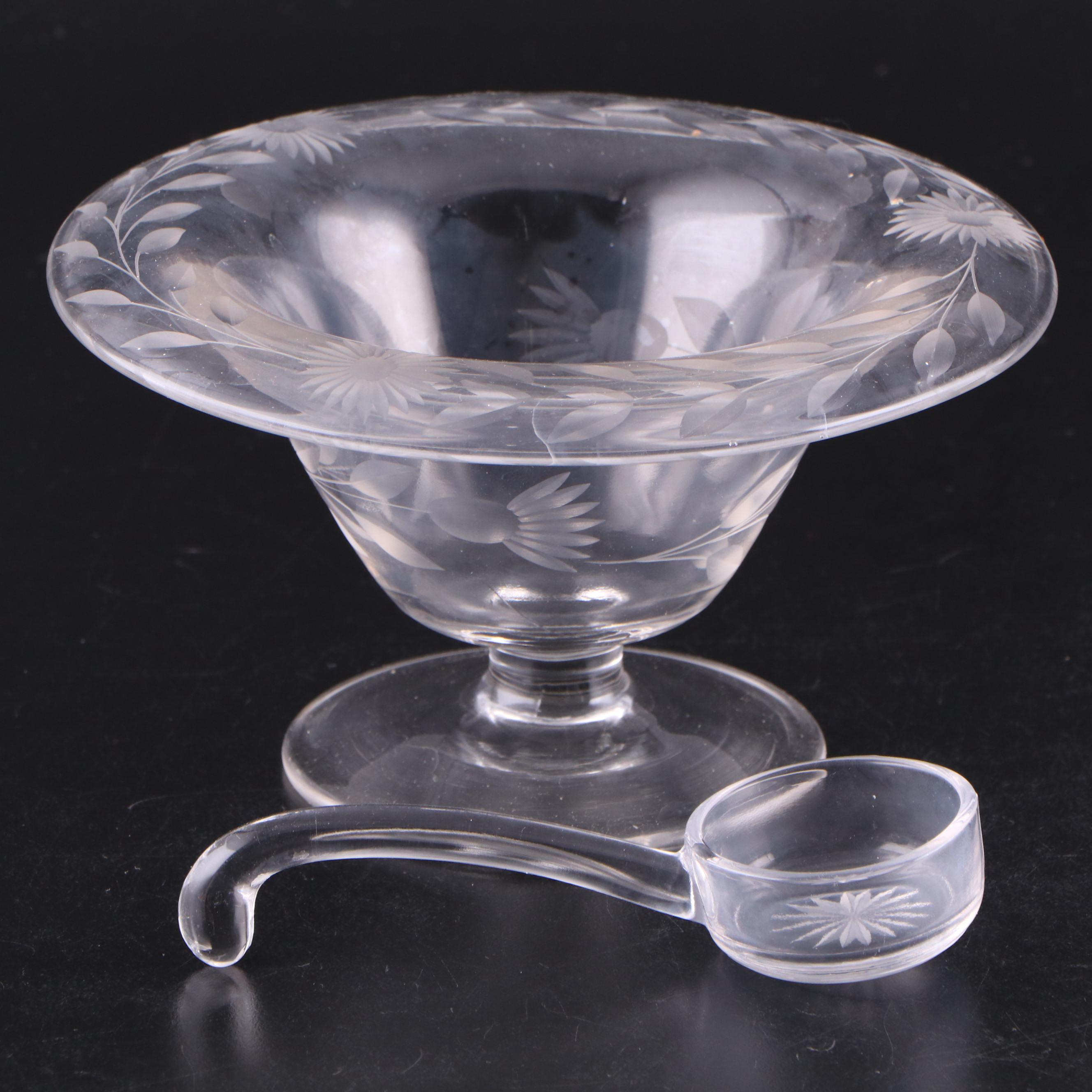 Christofle Crystal Vase with Other Etched Glass Bowls and Flower