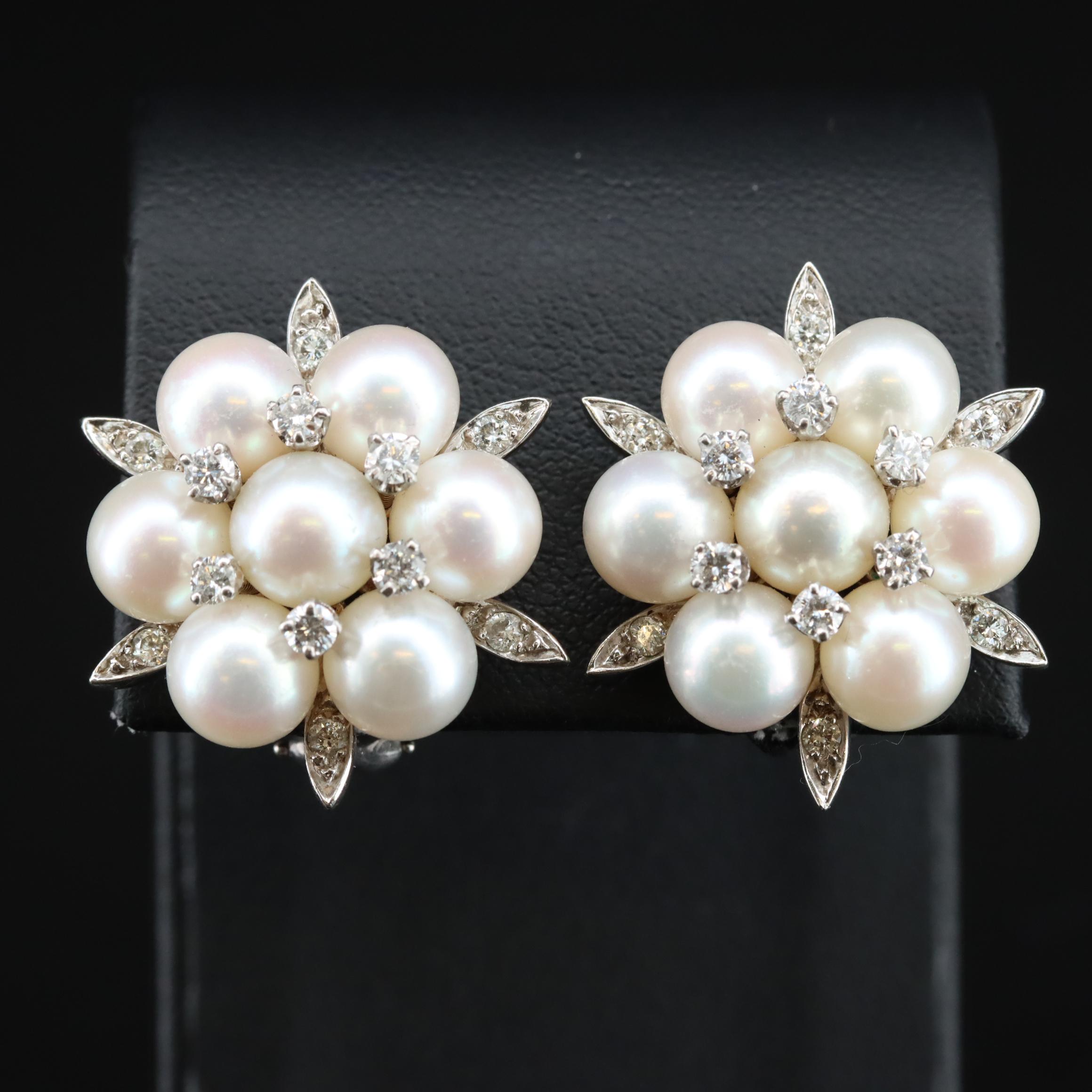 14K Pearl and Diamond Earrings