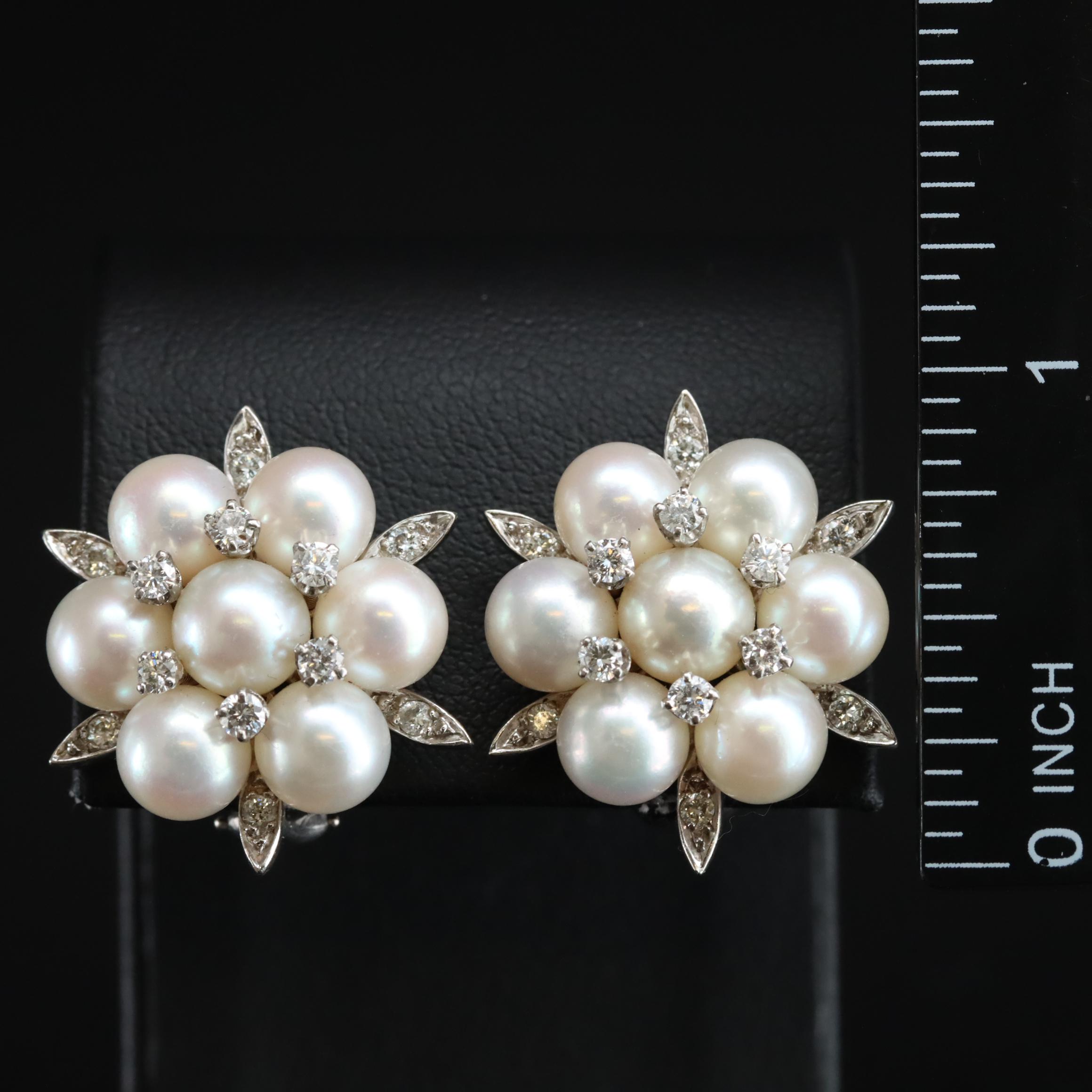 14K Pearl and Diamond Earrings